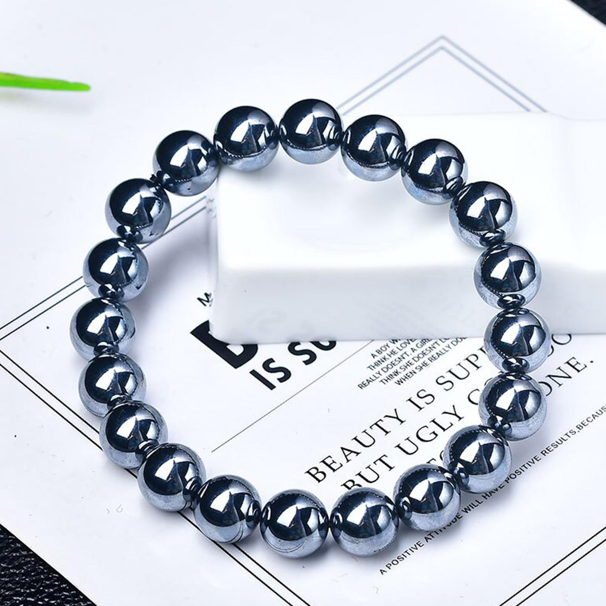 Cryhand Handmade 8mm Beaded Bracelets For Men Protection Bracelet For Women Chakra Feng Shui Stretchy Handmade Lucky Money Stretchy Crystal Bracelets Best Gifts (Hematite 1PCS)