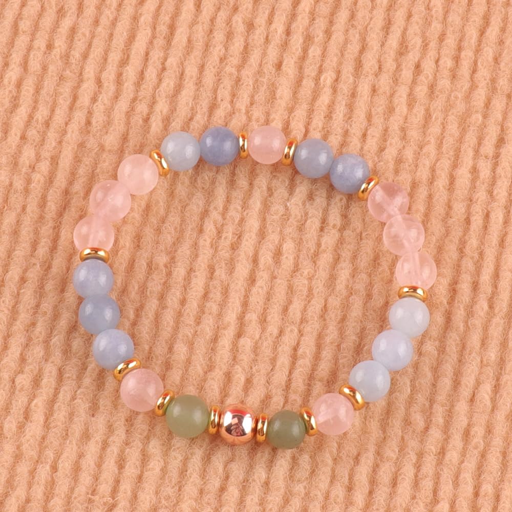 KSQS Healing Stone Bead Bracelet for Women, Natural Gemstones Balance Protection, Spiritual Crystal Beads Anxiety Relief with Meaning Card
