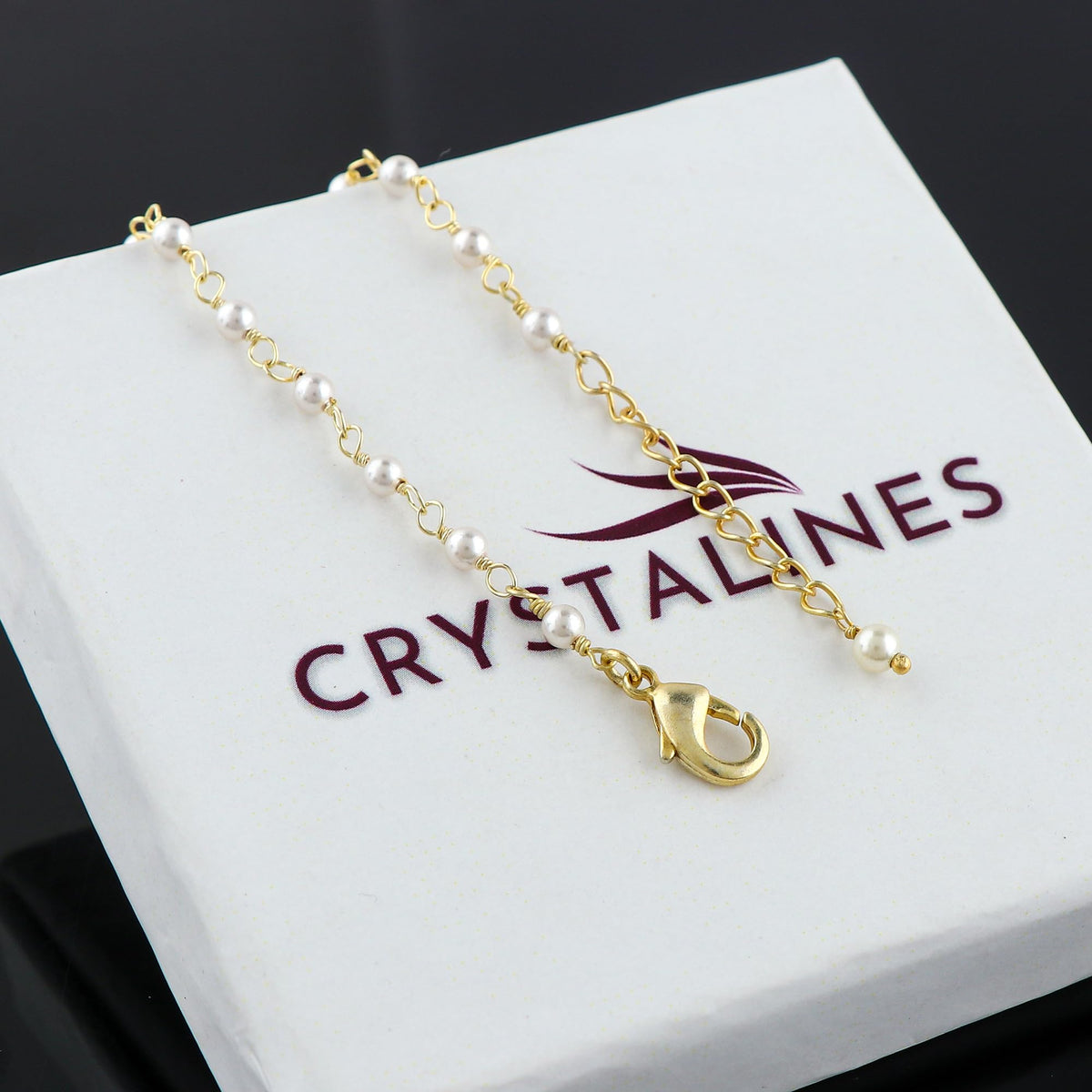 CRYSTALINES Genuine White Pearl Gemstone Rosary Chain Bracelet, 14K Gold Plated Cluster, Handmade Bohemian Jewelry, Healing Crystals Beads, Pearl Jewelry Gift for Women (Approx.7+1INCH)