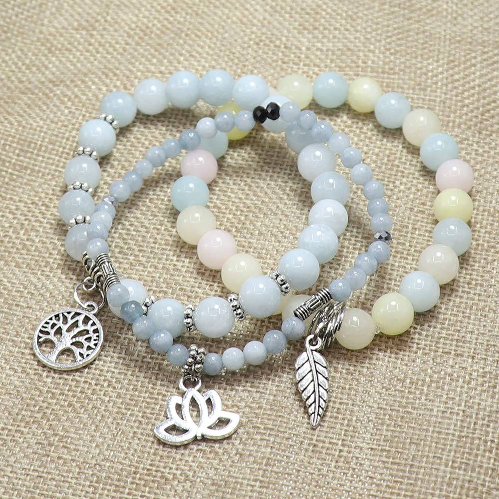 UEUC Tree of Life Yoga Healing Stone Bracelets,Multilayer Lotus Chakra Stone Reiki Bracelet Sets,Anxiety Crystal Natural Stone,for Women Stress Relief