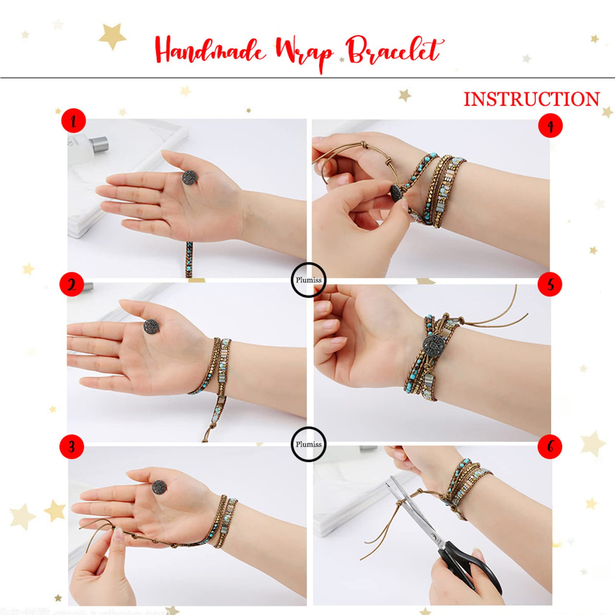 Plumiss Boho Wrap Bracelets Natural Turquoise Stone Crystal Bead Wrap Bracelet for Women Men