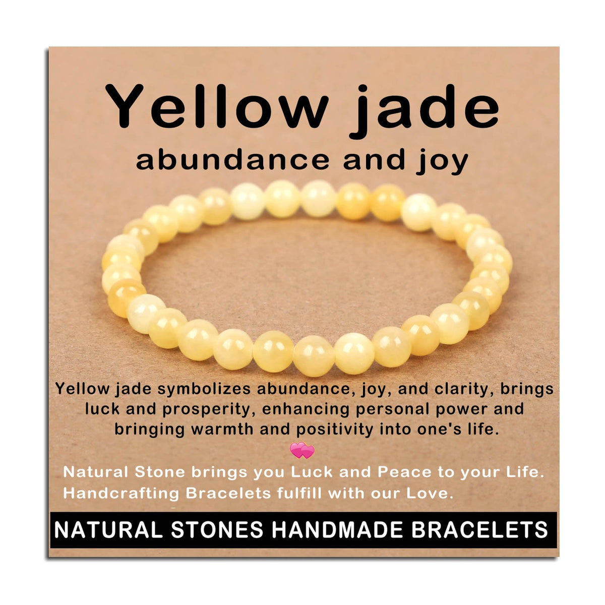 AD Beads Handmade Gemstone Stretch Elastic Bracelet Crystal Healing Reiki Nature's Beauty and Spiritual Essence Unisex (6mm, Yellow Jade (Abundance and Joy))