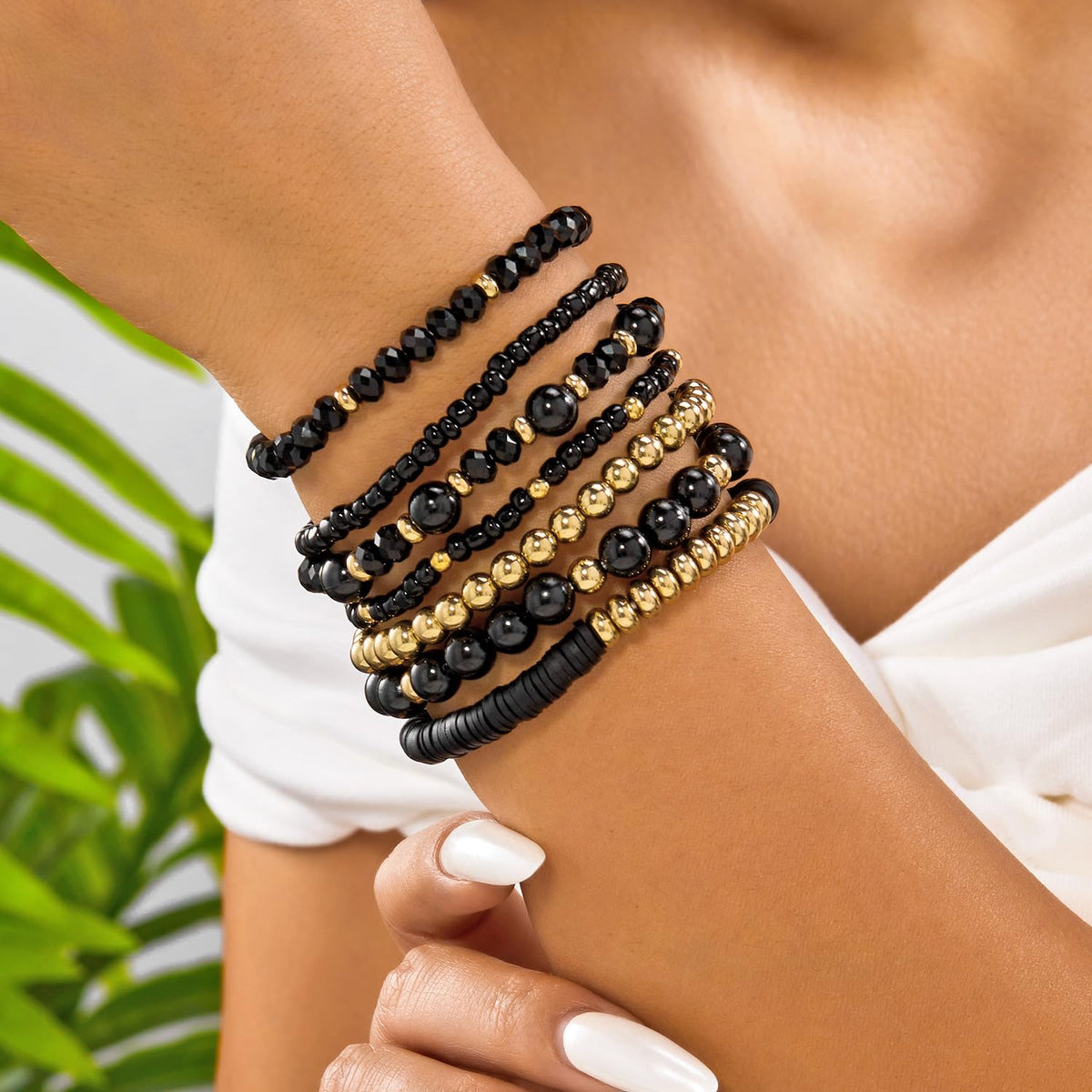 LOTSOF Boho Multilayer Beaded Bracelets Set for Women - Vintage Gold & Brown Stackable Stretch Bracelets, Bohemian Handmade Jewelry for Daily Style & Gifting (Black)