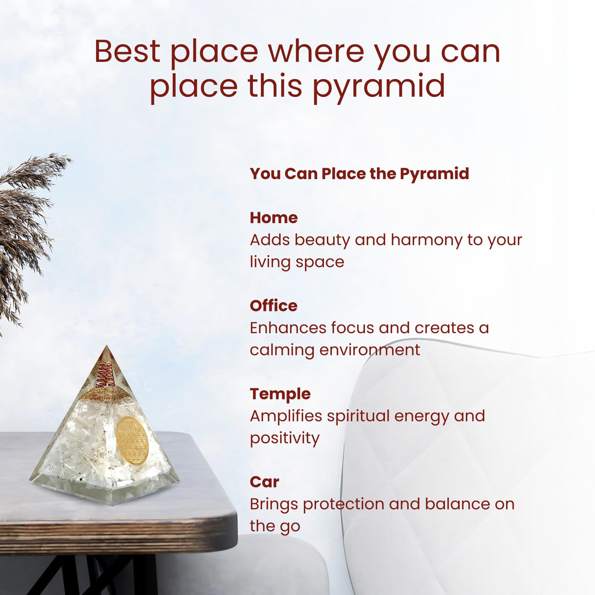 Orgone Selenite Pyramid with Flower of Life – Handmade Orgonite Energy Generator for Meditation, Reiki Healing & Positive Energy