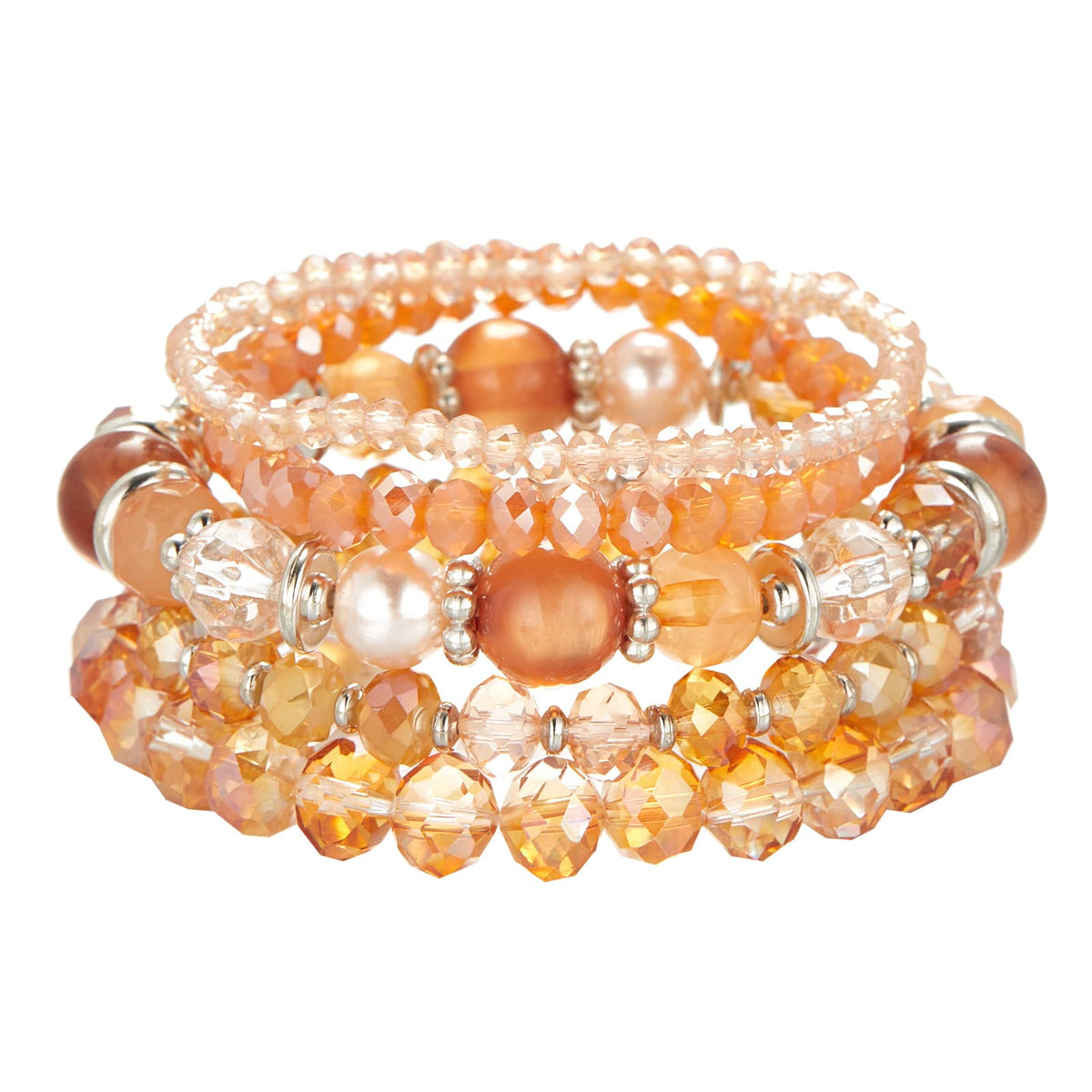 Noessla Beaded Boho Stretch Bracelet Colorful Stackable Crystal Beads Bracelets Trendy Costume Jewelry Mothers Day Gifts for Women(21-Orange)