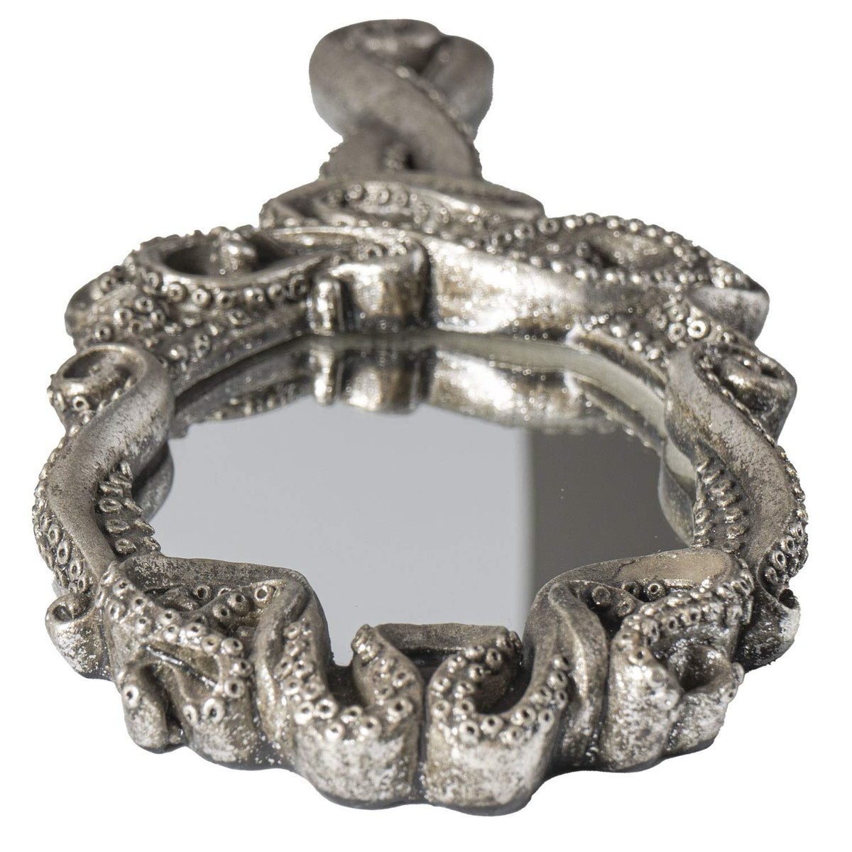 Pacific Trading Gothic Kraken Hand Held Mirror Home Accent Decor, Small Decorative Antique Sea Creature Inspired Silver Tone Mirrors with Handle, 14050