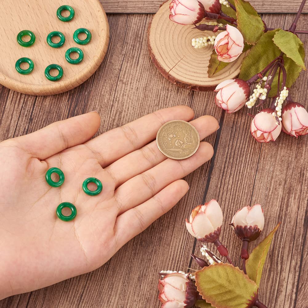 Fashewelry 10Pcs 12mm Natural Myanmar Jade Gemstone European Beads Polished Precious Stone Hollow Donut Charms Healing Chakra Birthstone Large Hole Loose Spacers for Jewelry Making 6mm Hole
