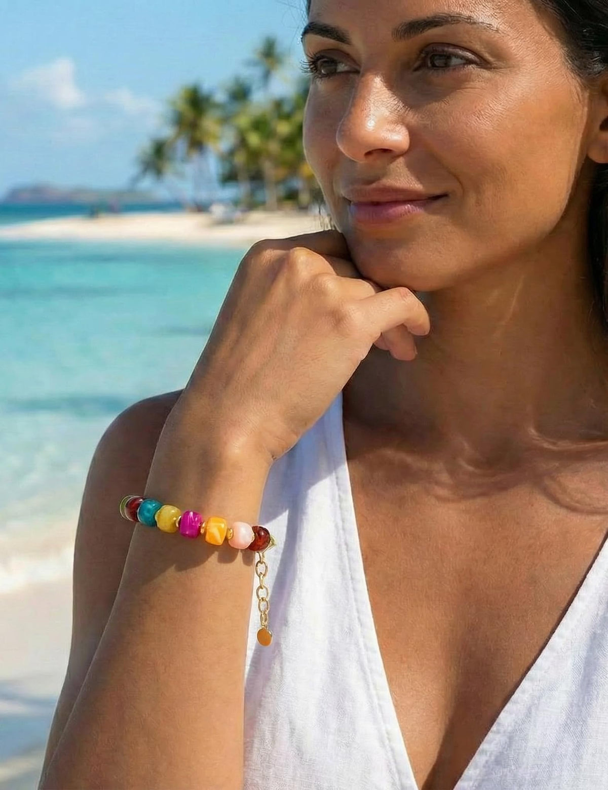 HUAYUNFANG Chunky Colorful Bracelet for Women Boho Acrylic Resin Beaded Bracelet Handmade Mixed Beads Bracelets Trendy Statement Bracelets Jewelry