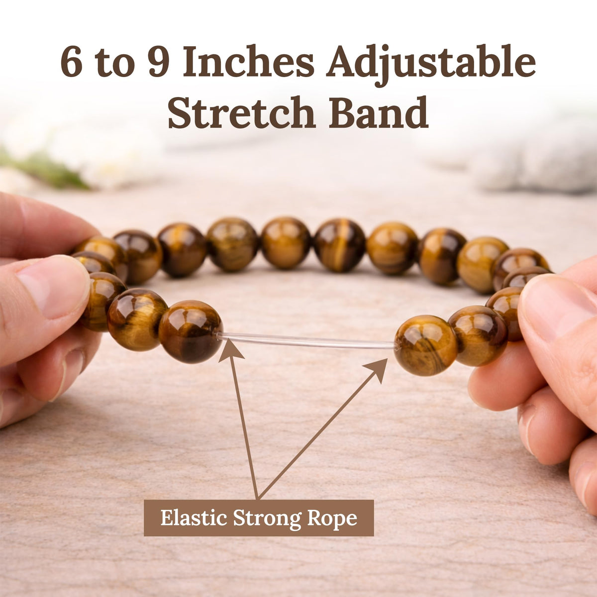 Elm City Direct 8mm Natural Stone Beaded Bracelet – Unisex Crystal Stretch Bracelets for Men & Women, Chakra & Healing Jewelry, Gift-Ready Beaded Bracelets (Tigers Eye, 8mm)