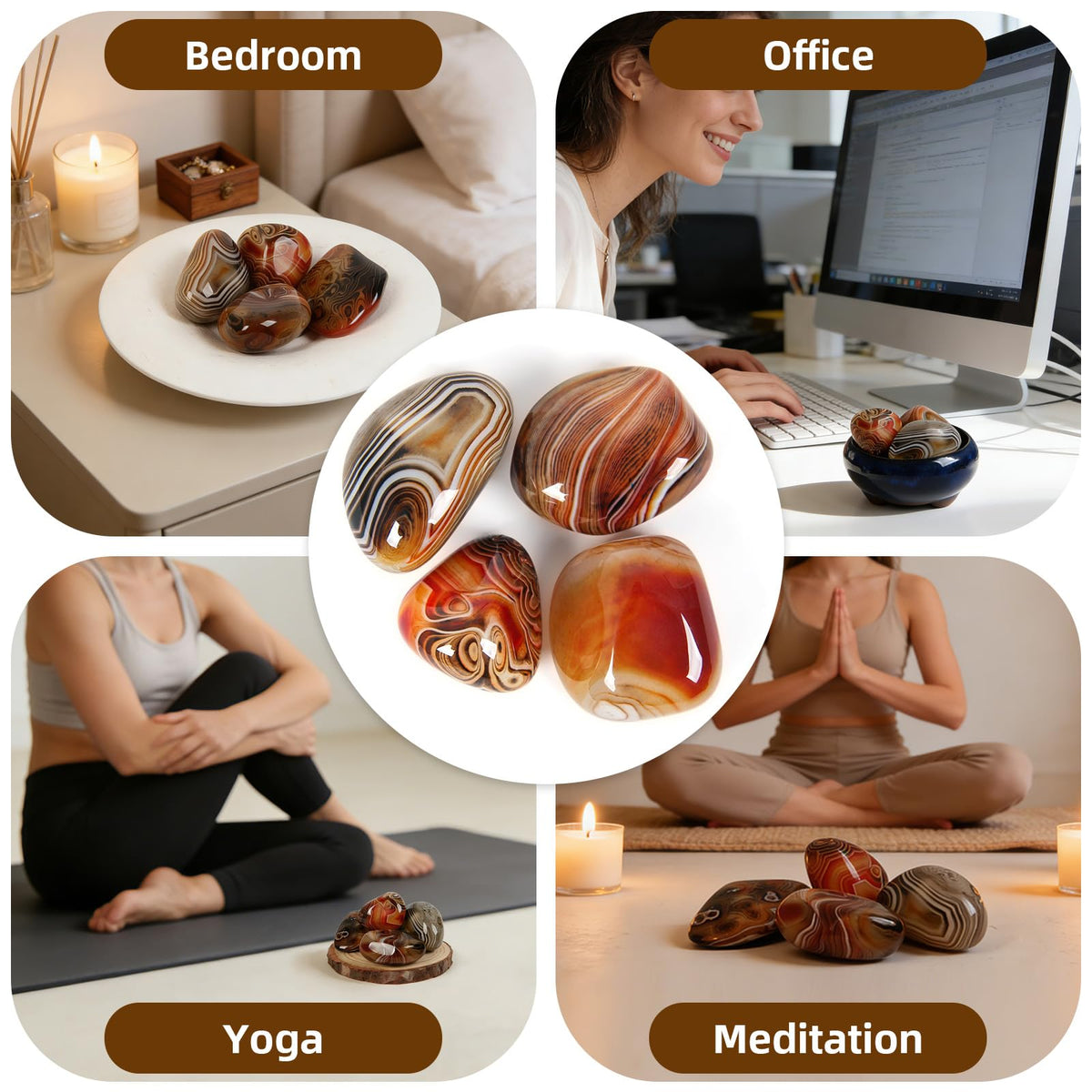Orientrea Sardonyx Stone-4 Pcs Sardonyx Agate Palm Stone Pocket Energy Stone, Smooth Healing Crystal and Worry Stones