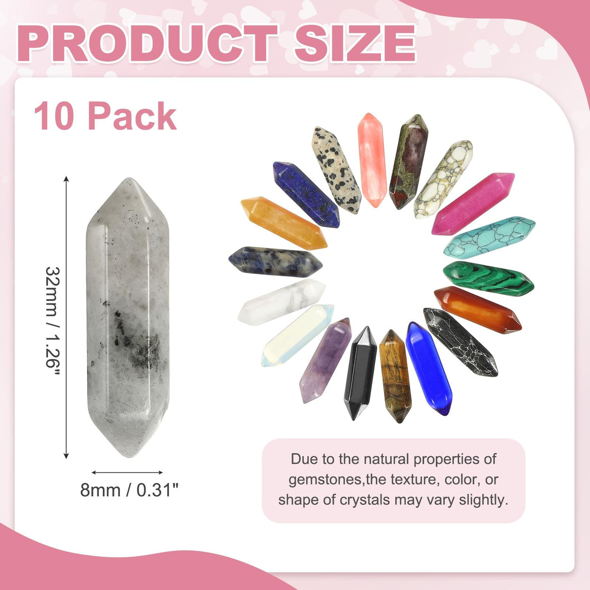 MECCANIXITY 10 Pack Labradorite Quartz Crystals, Polished Crystals Bulk Hexagonal Shaped Meditation Gemstone for Jewelry Making Energy Balance Accessories Gifts