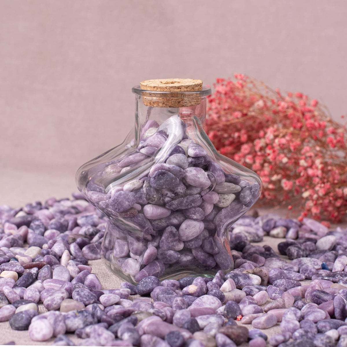 SigMntun Polished Lepidolite Crystal Chips 128 Pcs - 0.4" 10 oz Pretty Tumbled Stone Chips Mineral Rocks Crushed Sea Glass Stones Healing Reiki Crystal Making Home Decoration