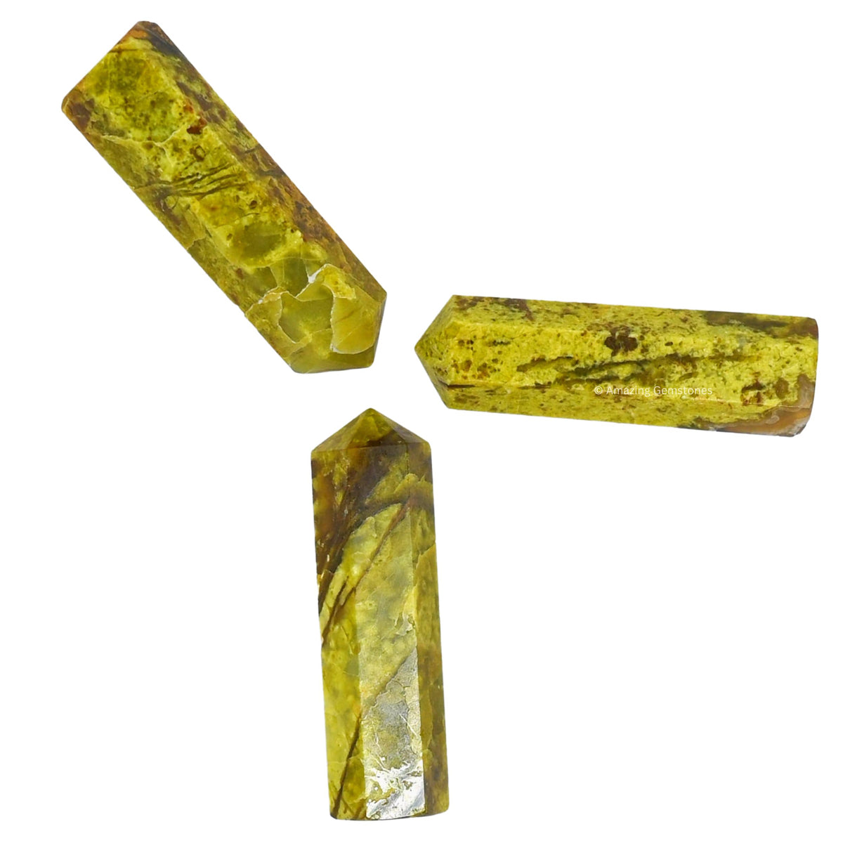 Amazing Gemstone Green Opal Crystal Points Bulk Healing Crystals - Pack of 3 Single Terminated Healing Wand Point Bulk Crystals for Crafts, Crystal Grid, DIY Work - Premium Crystals - Beginners Gift