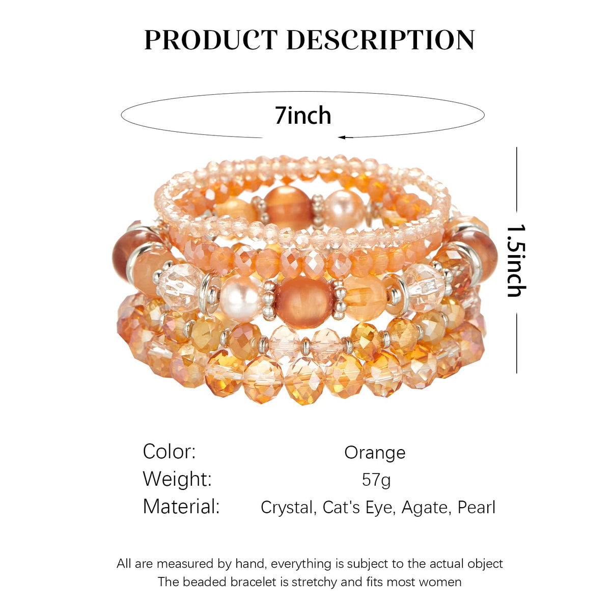 Noessla Beaded Boho Stretch Bracelet Colorful Stackable Crystal Beads Bracelets Trendy Costume Jewelry Mothers Day Gifts for Women(21-Orange)