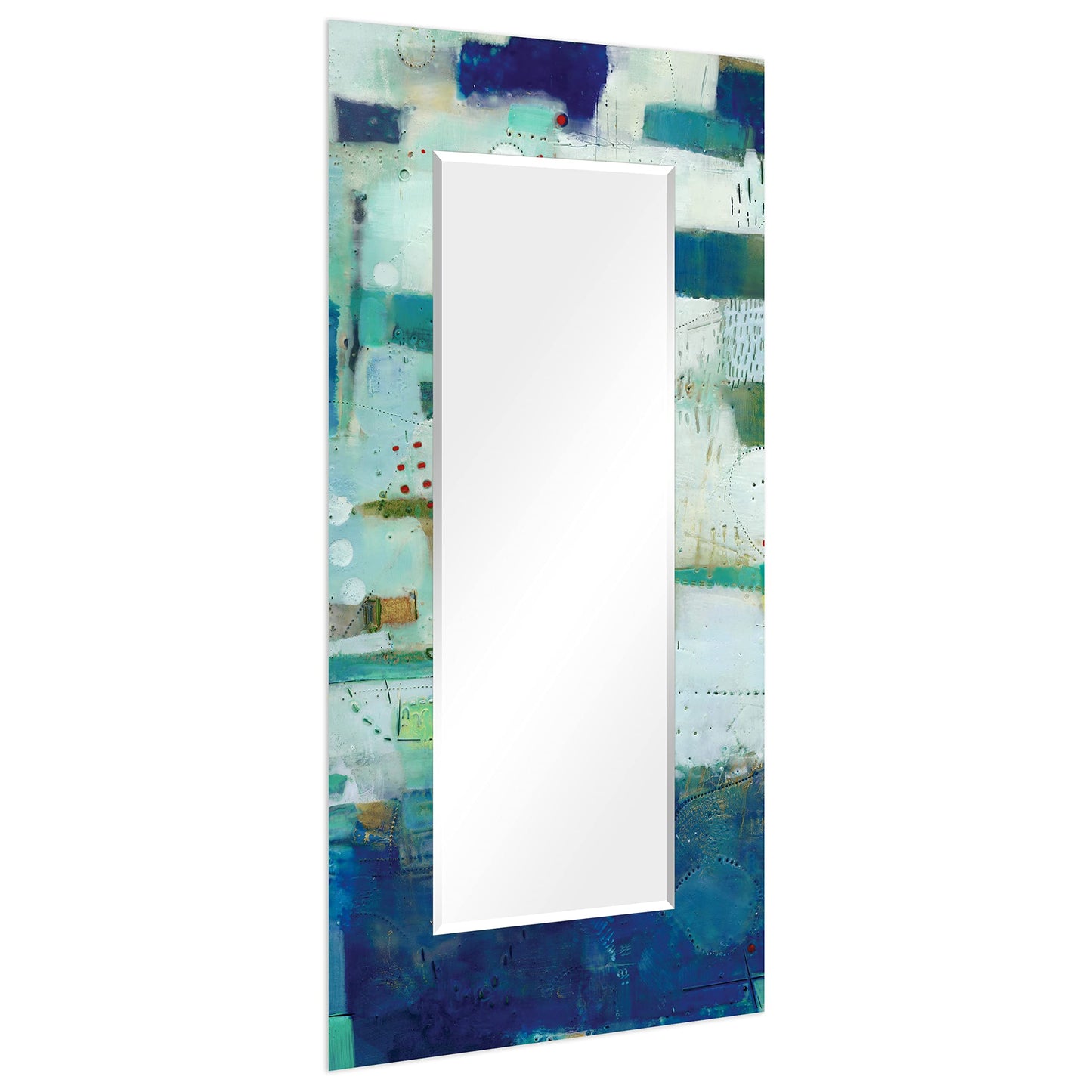 Empire Art Direct Rectangular Beveled Wall Mirror on Blue Abstract Printed Temped Glass, Vanity, Bathroom Mirror, Ready to Hang, Blue