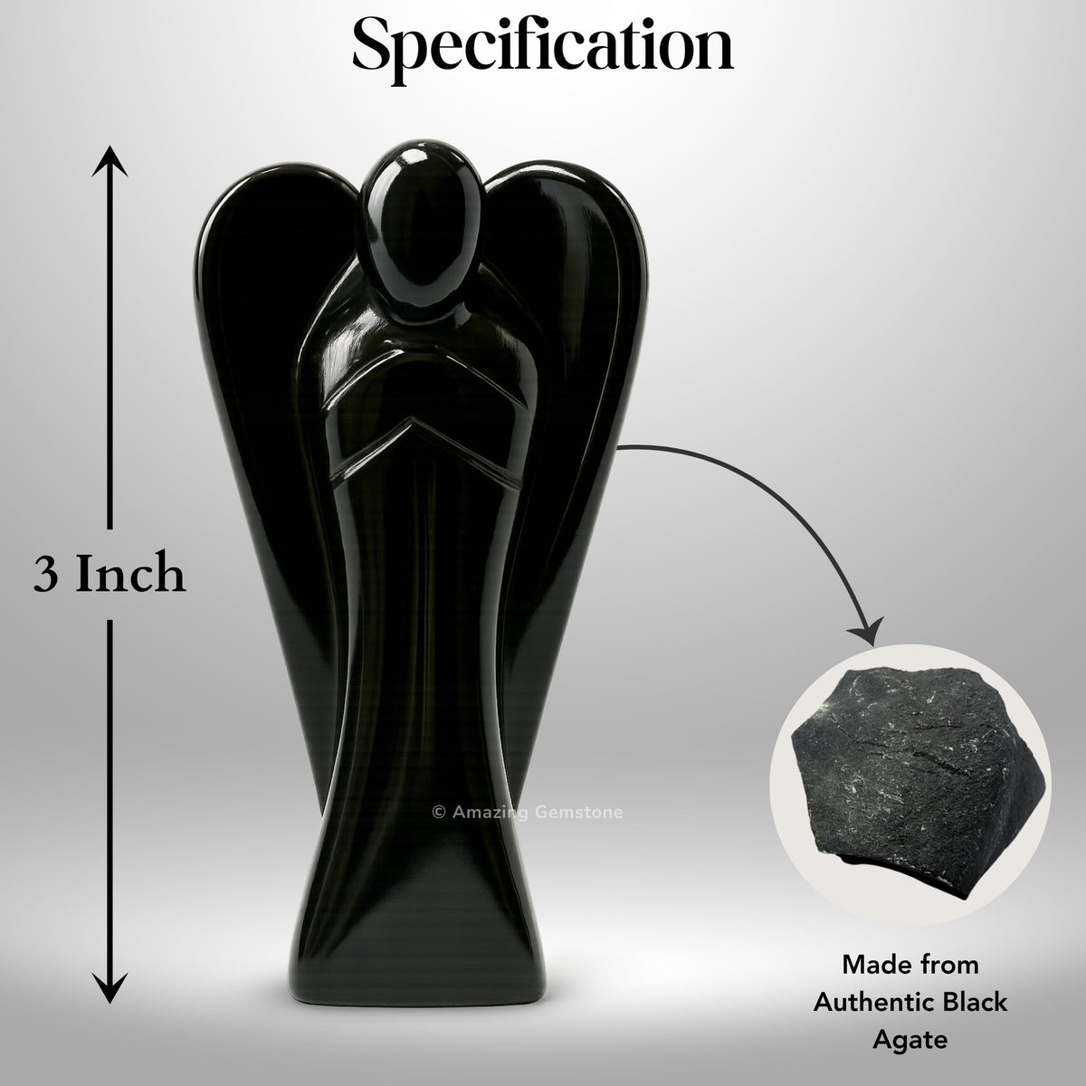 Amazing Gemstone Black Agate Angel - Black Agate Crystal Angel and Pocket Guardian Angel Crystal Figurines (3 Inches)