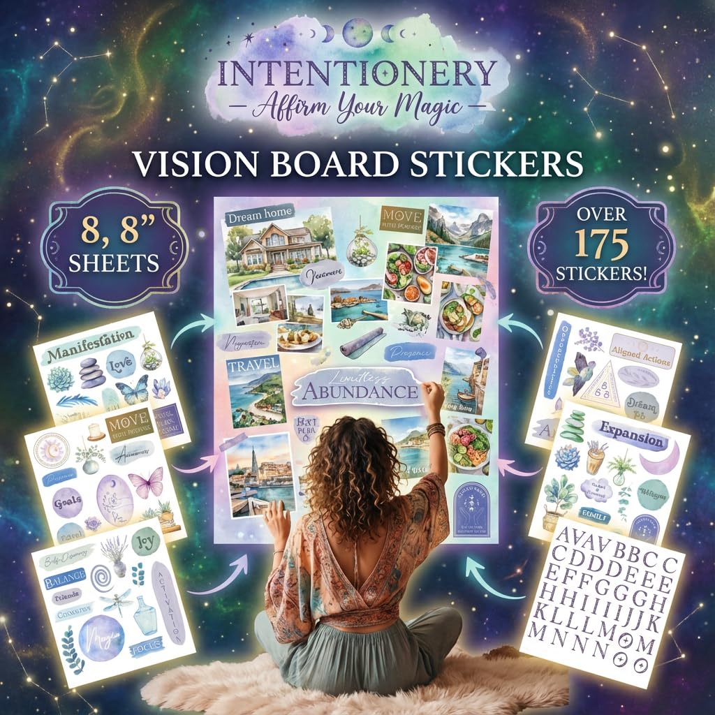 Vision Board Stickers for Manifestation - 175+ Vinyl Watercolor Decals for Manifestation to Personalize Journals, Planners, Water Bottles, and Laptops.