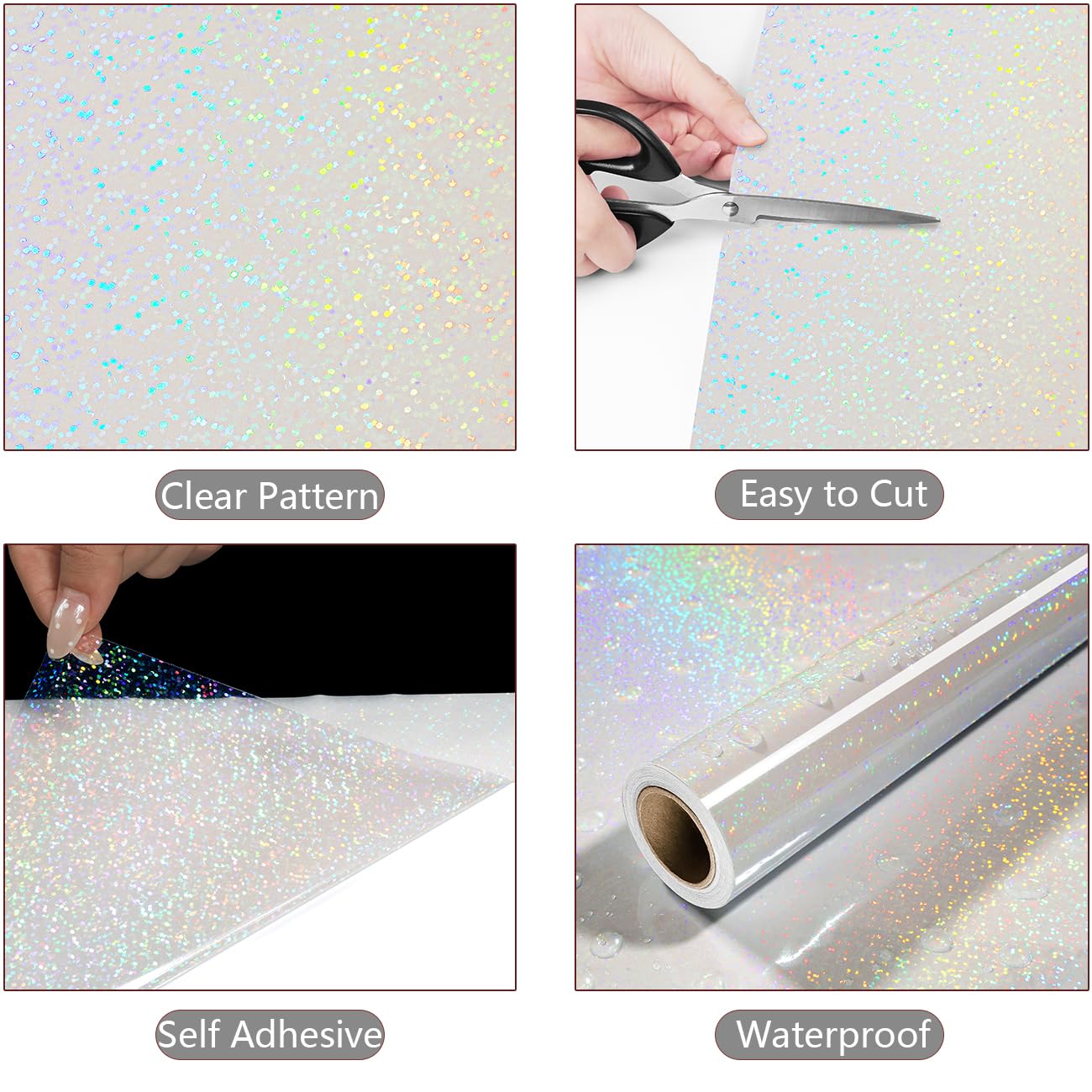 Yenhome 17.7"X10ft Holographic Sticker Paper with Micro Dots vinyl roll Self-Adhesive Laminating Roll Iridescent Reflective laminating sheets waterproof Holographic paper for DIY Craft Home Decor Film
