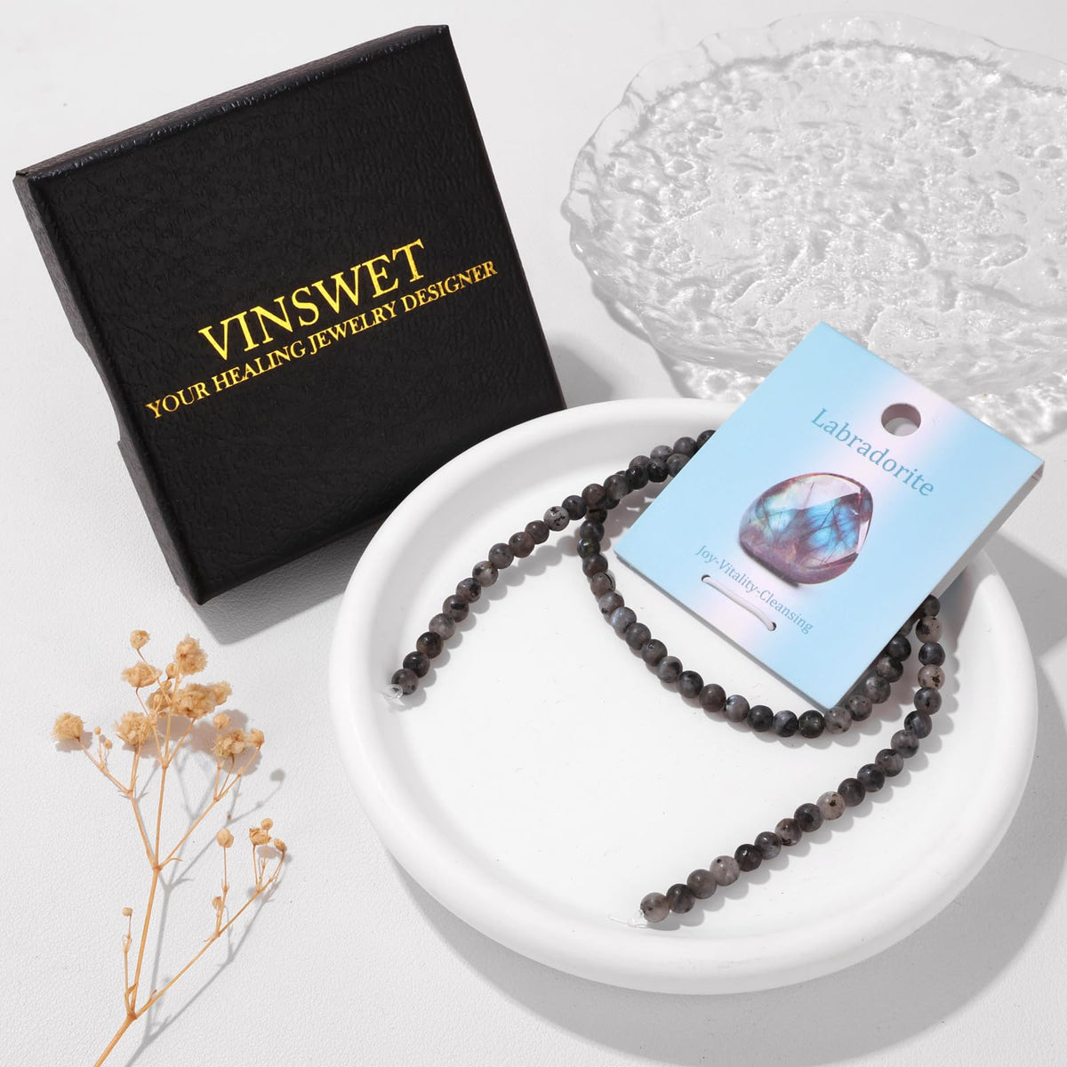 Vinswet 90pcs 4mm Labradorite Natural Stone Beads Round Genuine Real Stone Beading Loose Gemstones DIY Smooth Bead for Bracelet Necklace Earrings Jewelry Making
