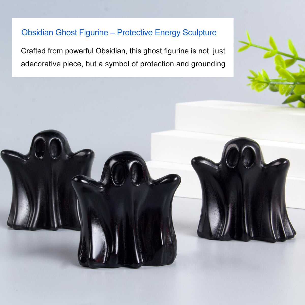 QLRSUXN Black Obsidian Crystal Ghost, 1.8in Ghost Decor, Cute Natural Crystal Ghost Statue,Halloween Figurines Hand-Carved, Spooky and Decoration for Halloween Home Office Mantel Decor
