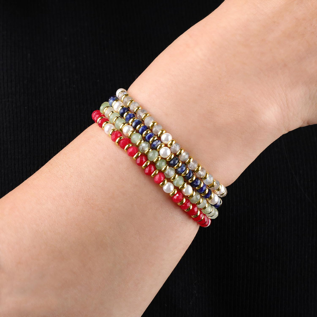 QOGIR Labradorite - Transformation - 14K Gold Plated Beads Natural Gemstone Stretch Elastic Dainty Healing Beaded Bracelets Gifts 2x4mm