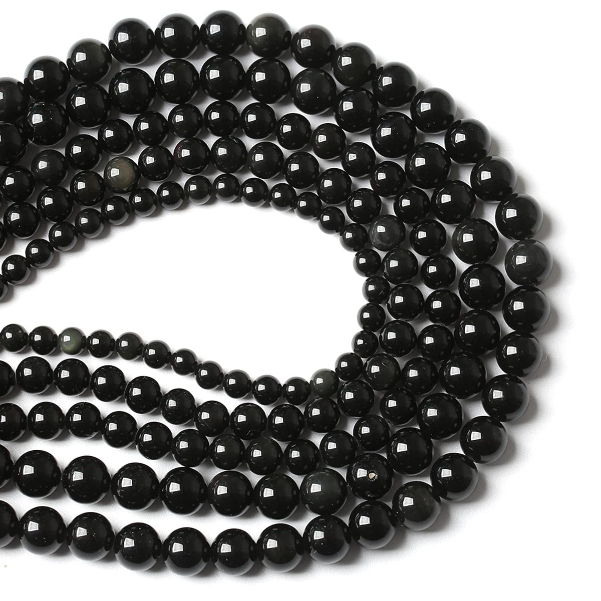12MM 32PCS Natural Stone Black Obsidian Gemstone Loose Beads for Jewelry Making DIY Bracelet 1 Strand