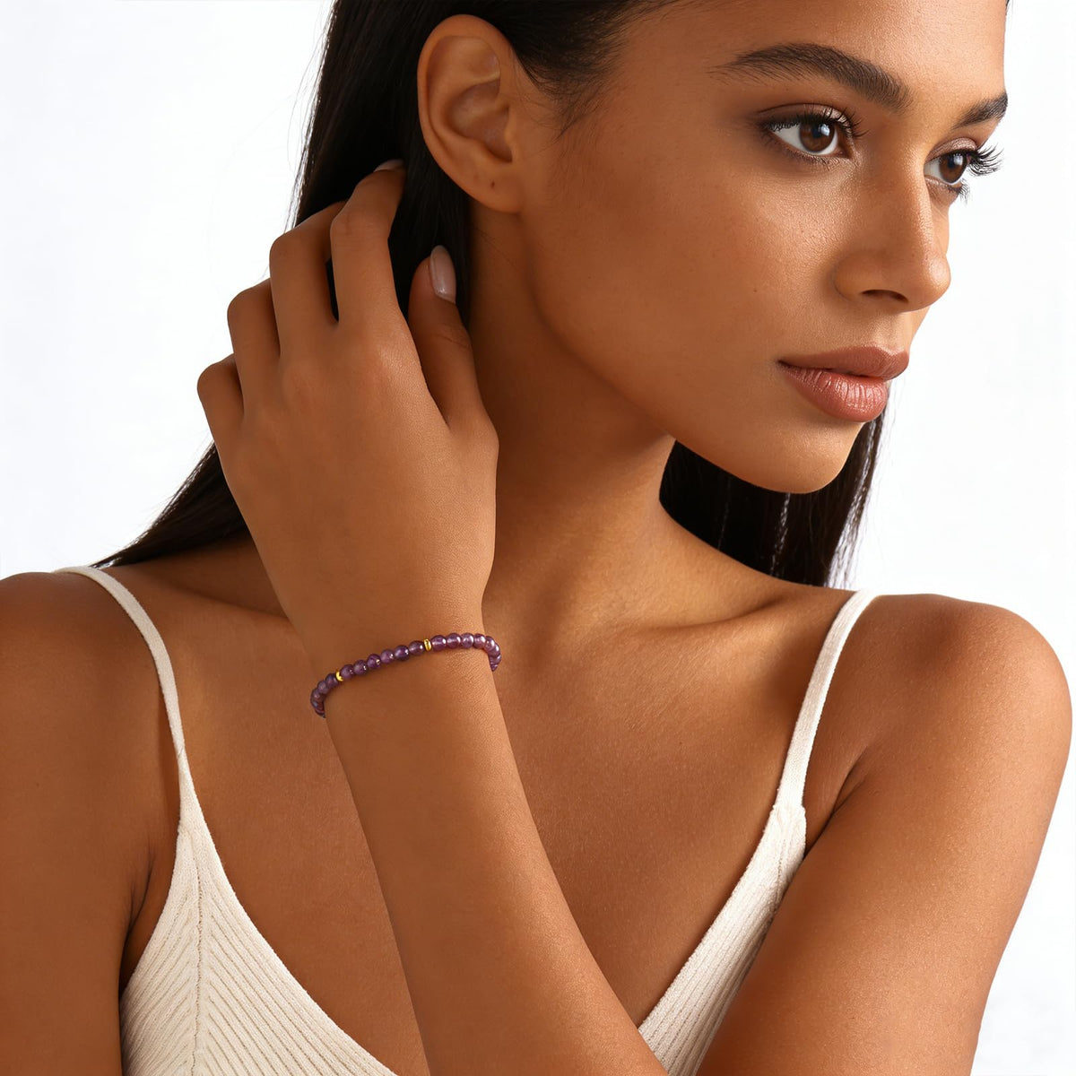 Kenailw Amethyst Crystal Bracelet Purple Gifts for Women Anxiety Relief Items Natural Stone Amethyst Beads Jewelry