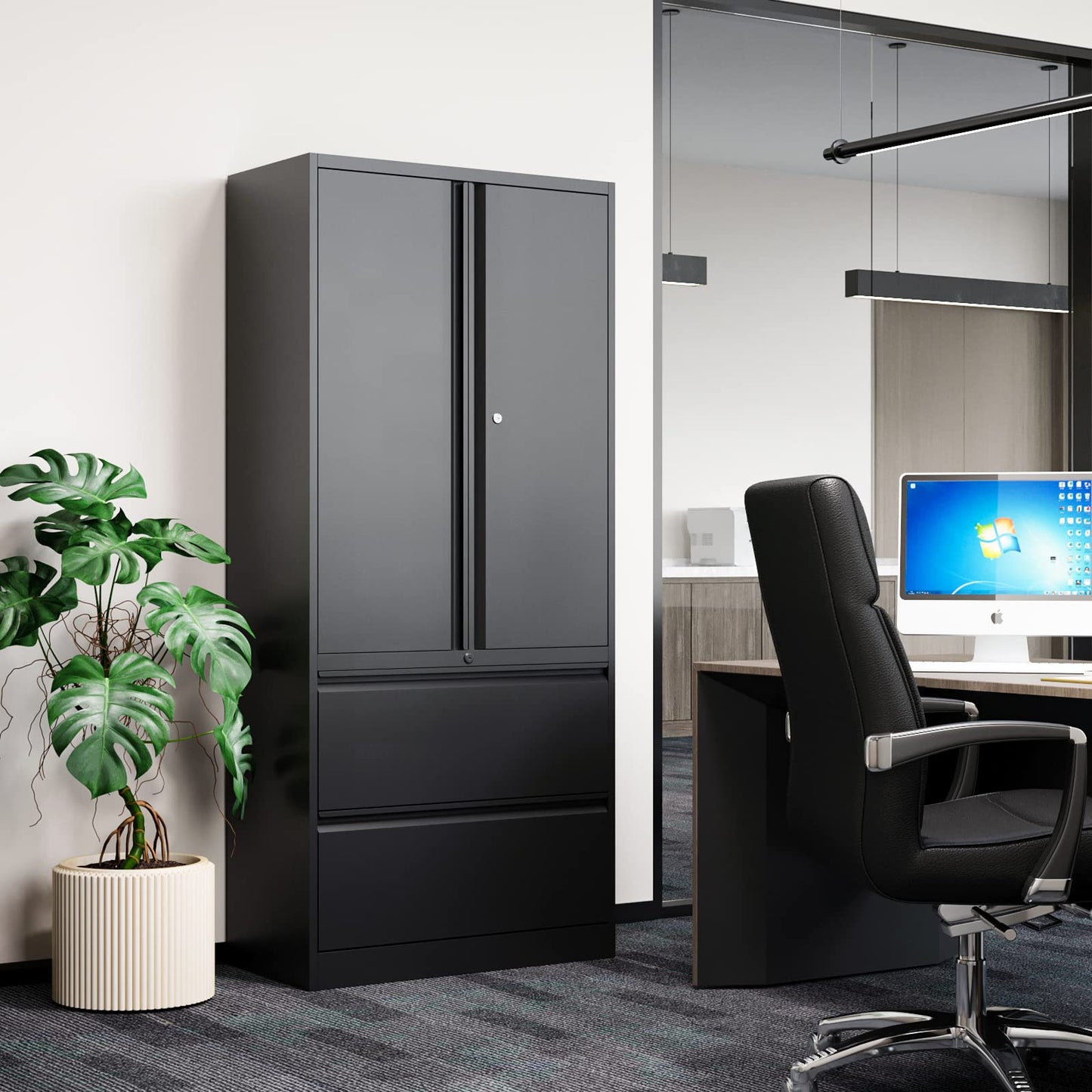 Fesbos Metal Cabinets with Lockable Drawers and Doors Lateral File Cabinets Steel Filing Lockers Book Case for Home Office Hanging Files Letter/Legal/F4/A4 Size