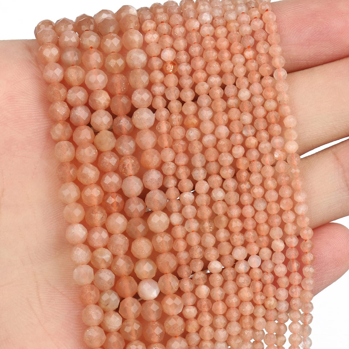 Song Xi 180pcs 2mm Natural Sunstone Gemstone Beads Faceted Round Loose Stone Beads for Jewelry Making (1 Strand)