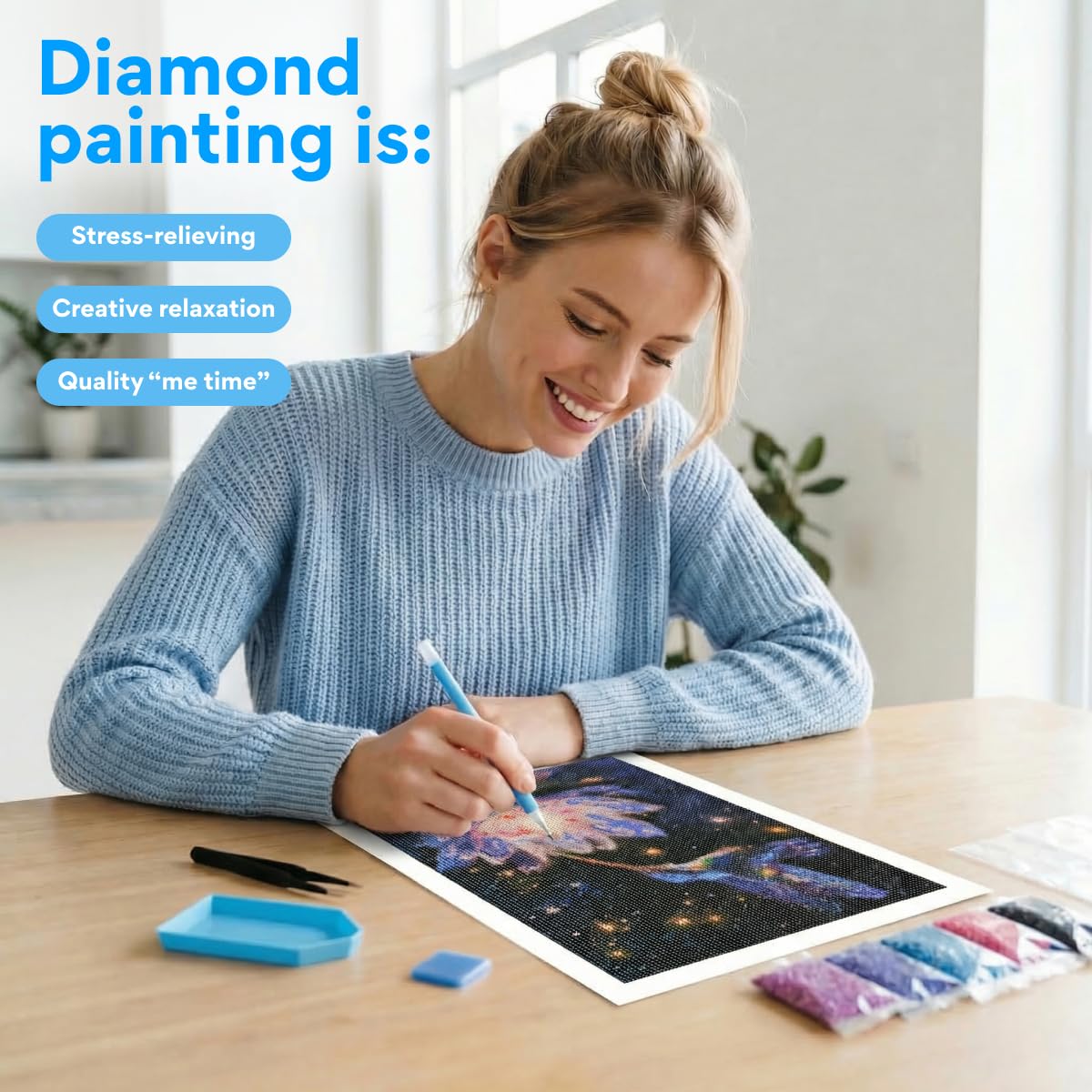 LuwoArte Hummingbird Diamond Art Kits for Adults,DIY Sparkling Bird Diamond Painting Kits on Canvas Round Diamond Gem,5D Full Drill Painting Kit Art and Crafts for Adult Home Wall Decor 12 X 16 inch