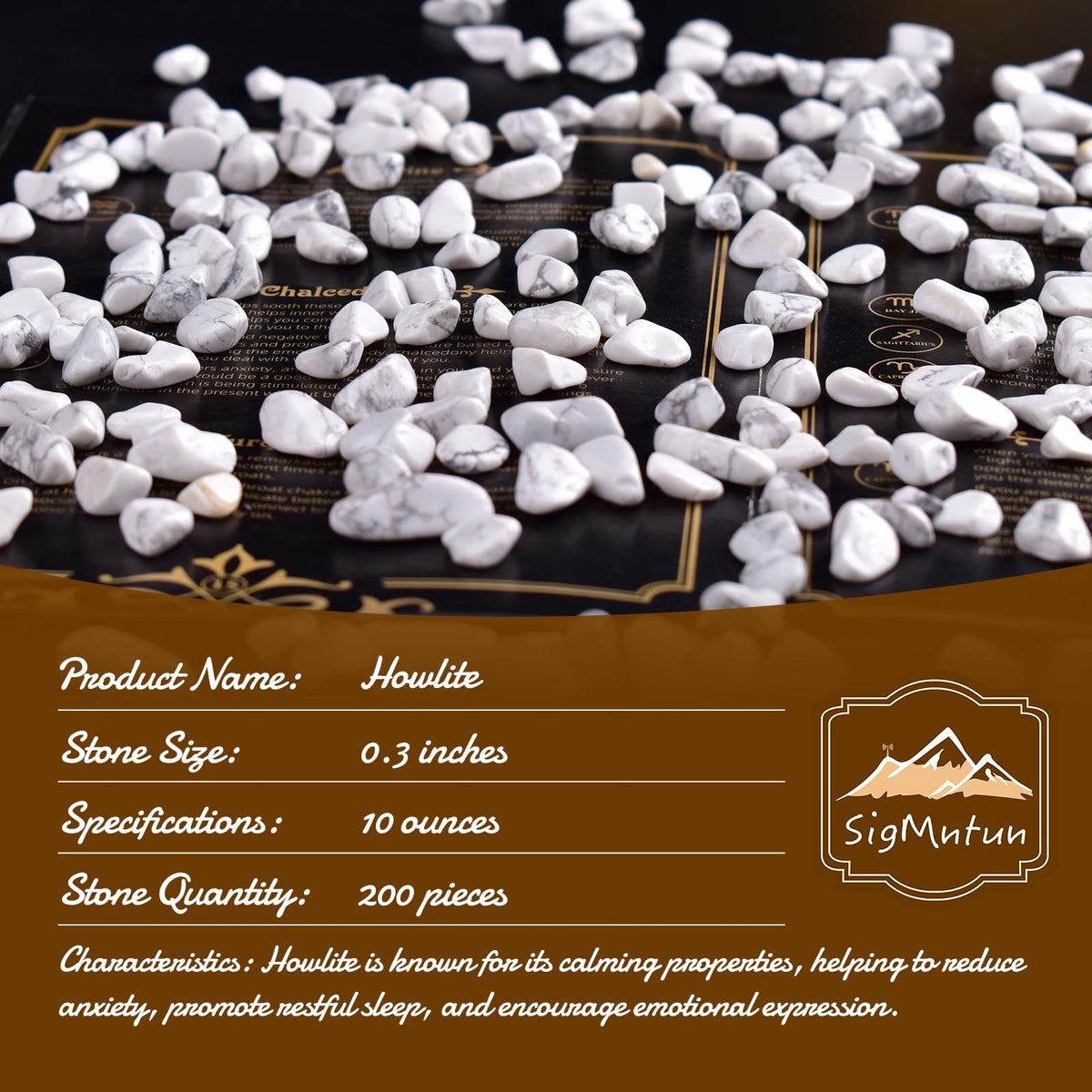 SigMntun Polished Howlite Crystal Chips 200 Pcs - 0.3" 10 oz Tumbled Stone Chips Crushed Sea Glass Stones Healing Reiki Crystal Jewelry Making Home Decoration