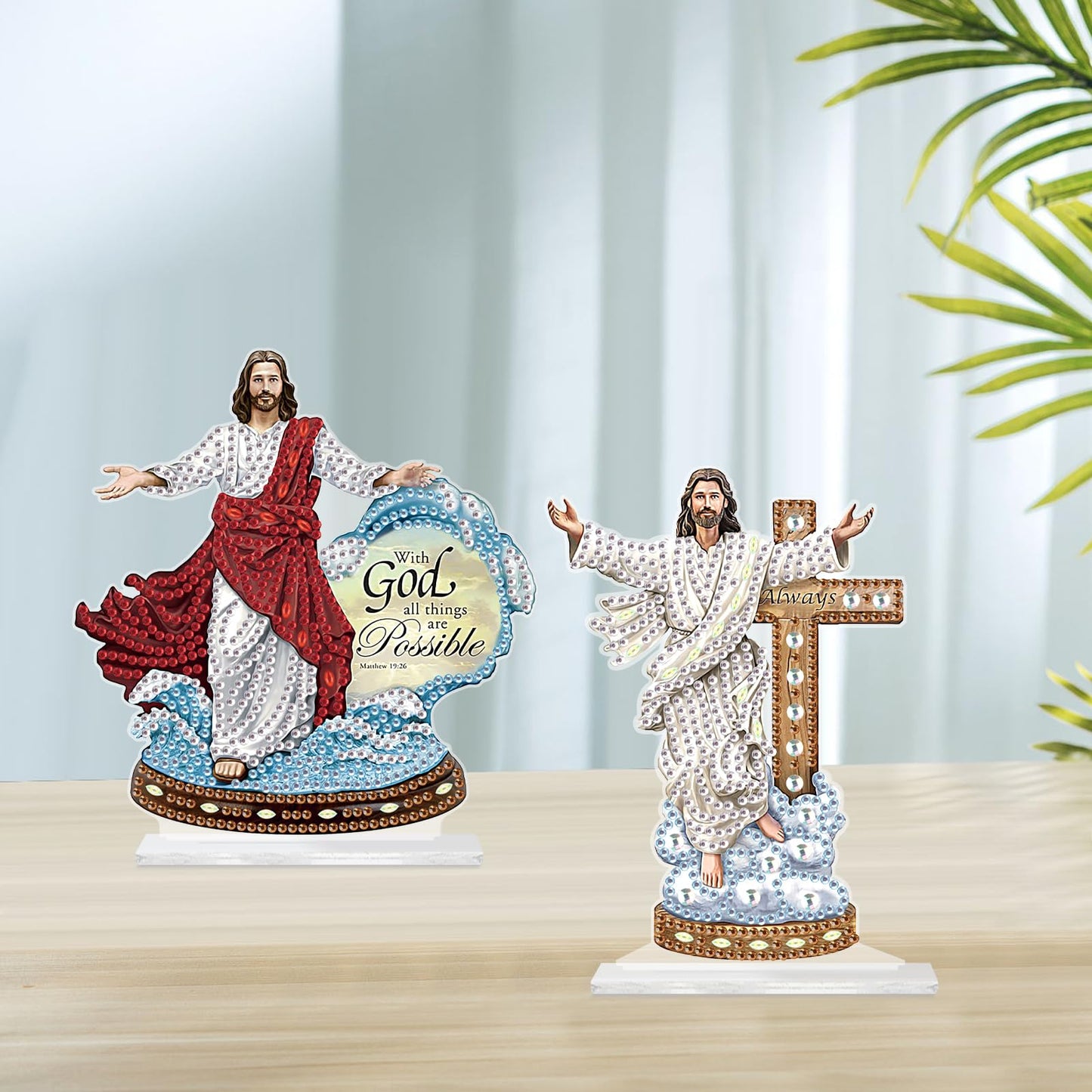 Tontut 2 Piece Diamond Art Painting Kit Decorations, Religious, Cross 5D DIY Desktop Decoration Diamond Art, Special Shape Diamond, Home Office Desktop Decorations