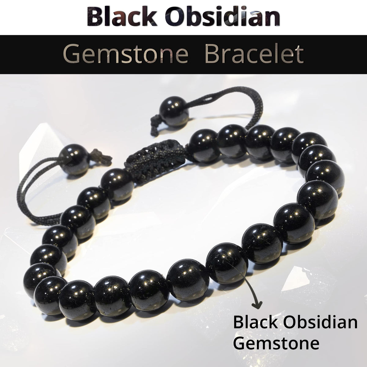ANAYA AGATE Healing Crystal Bracelet – Chic Gemstone Bracelet for Men and Women – 8mm Round Bead Bracelets for Spiritual Healing, Protection, Positive Energy - Black Obsidian