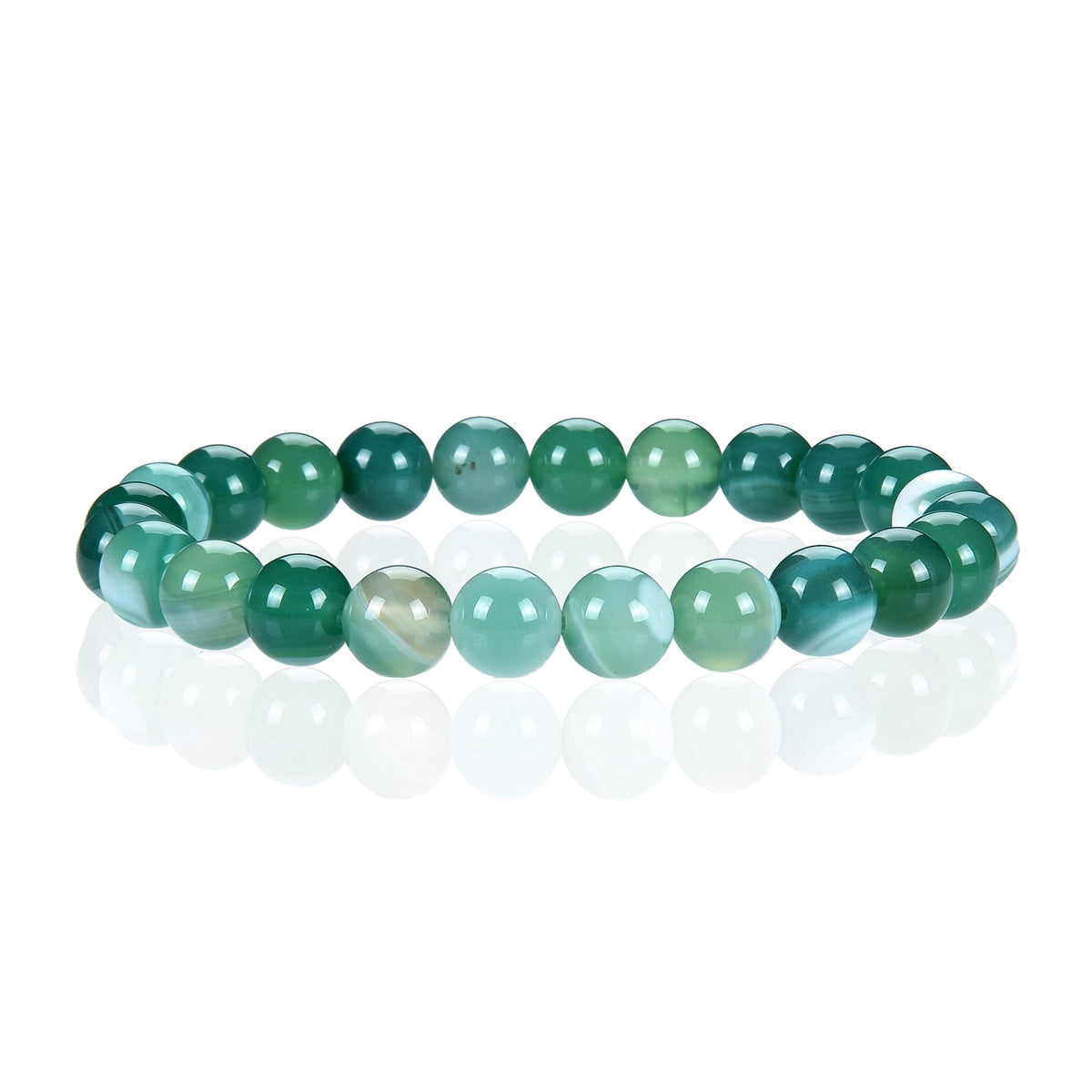 Cherry Tree Collection Lace Agate Green Beaded Bracelet – Genuine 8mm Gemstone Stretch Bracelet for Men & Women – Handmade Crystal Bracelet - (Lace Agate Green - M)
