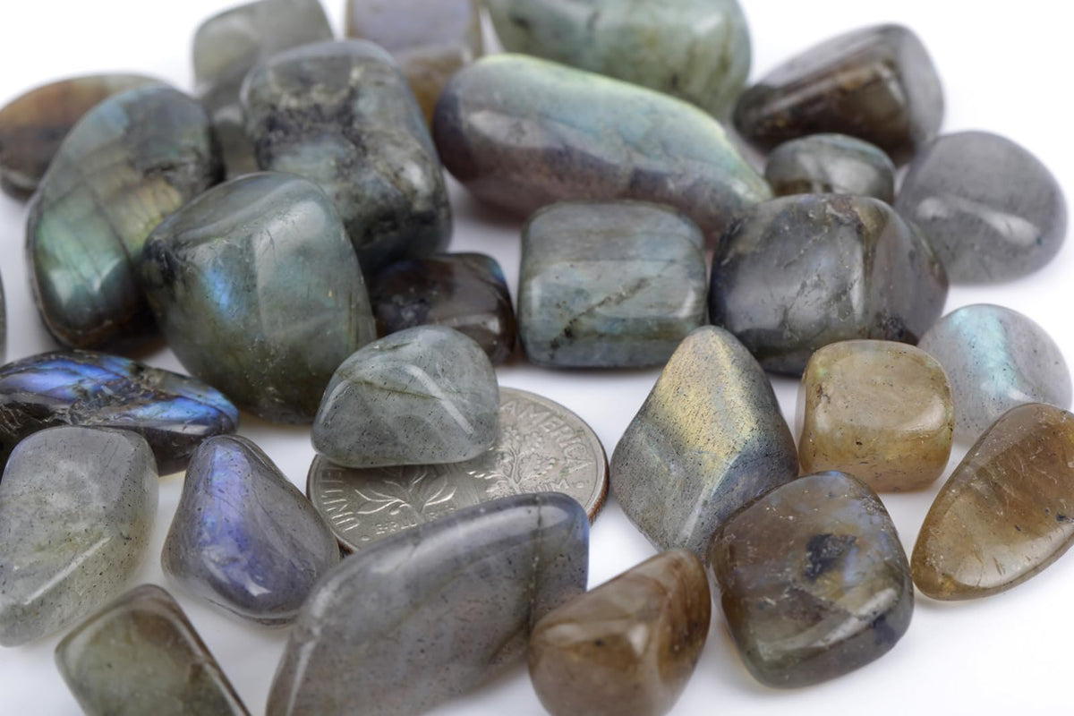 ZenQ 1 lb Labradorite Tumbled Stone Chips Crushed Natural Crystal Quartz Pieces