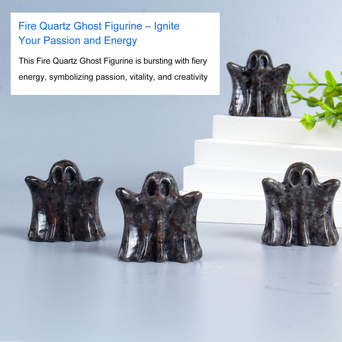 QLRSUXN Flame Stone Crystal Ghost, 1.8in Ghost Decor, Cute Natural Crystal Ghost Statue, Halloween Crystals Figurines Hand-Carved, Spooky and Decoration for Home Office Mantel Decor