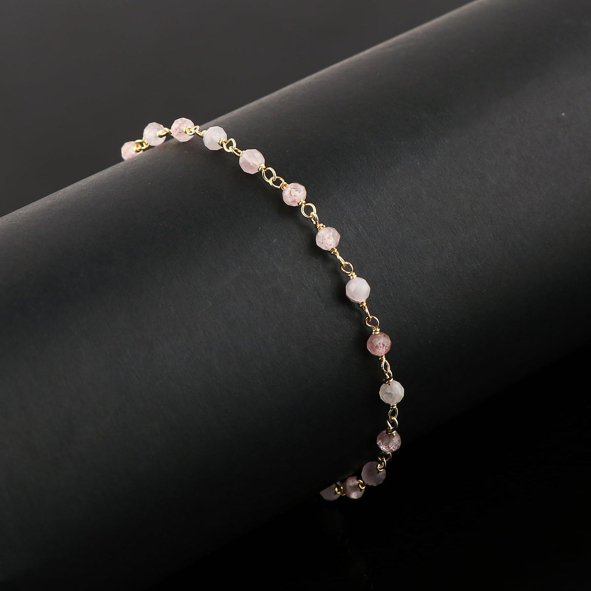 JOR Natural Strawberry Quartz Beaded Rosary Anklet, Handmade Craft, Anklet Beads Bracelet, Chakra Healing Anklet, Gemstone Women Jewelry, Dainty Gold Plated Anklet 9 inch + 2 inch (1pcs)