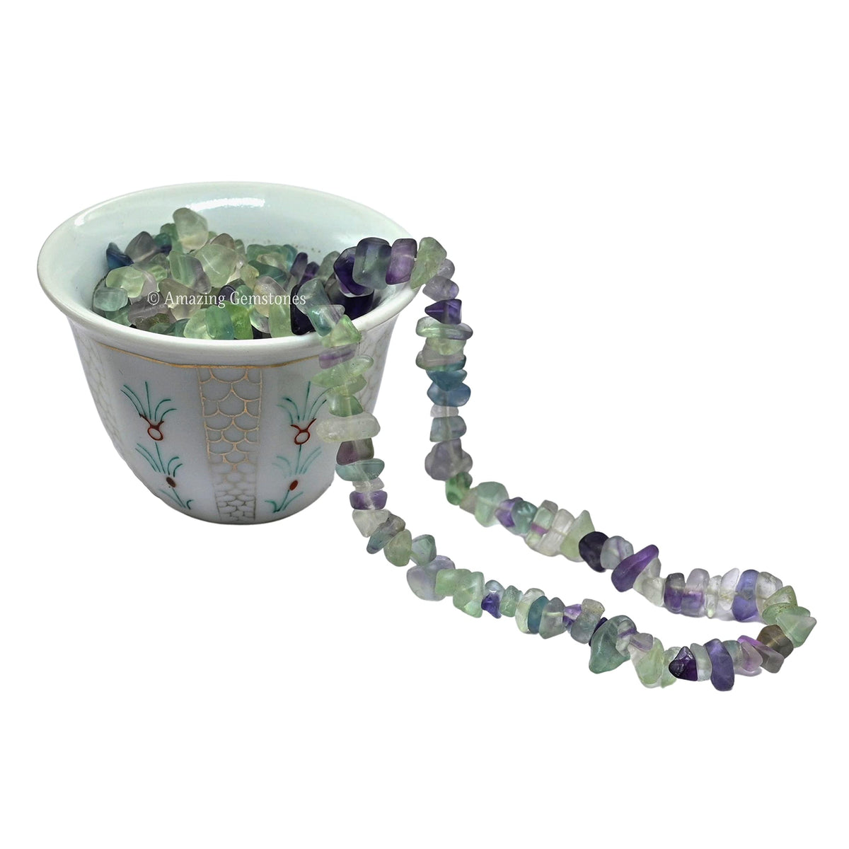 Multi Fluorite Pre Drilled Natural Crystals Crushed Chips Beads for Jewelry Making, DIY Handmade Healing Crystals (25 Inch Strand)