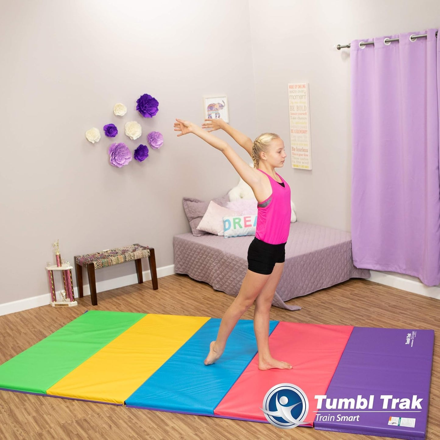 Tumbl Trak Gymnastics Folding Tumbling Panel Mat, 5ft x 10ft x 1-3/8in, Royal Blue