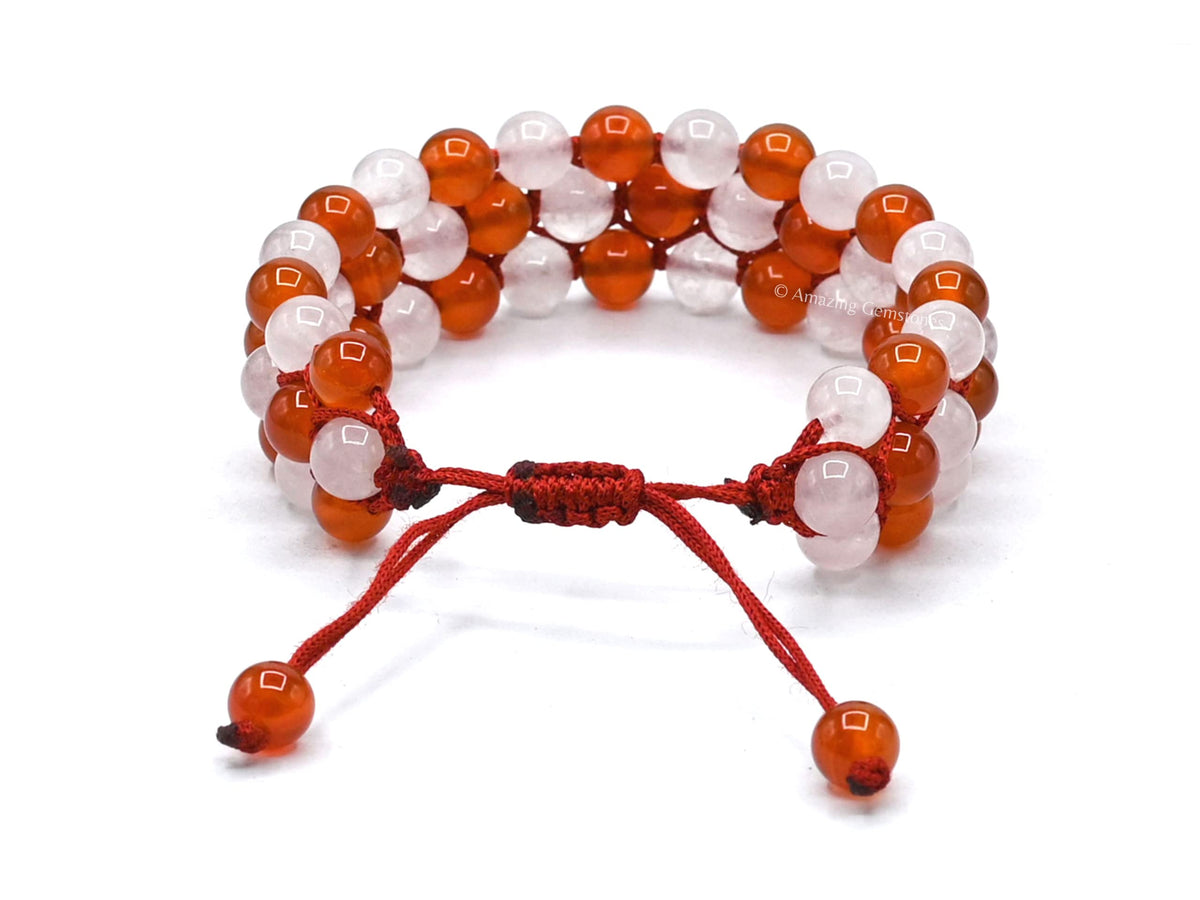 Amazing Gemstone Bracelet for Love Manifestation - Rose Quartz and Carnelian Bracelet Set for Men Women Healing Calming Anxiety Stress Relief Gifts Pulseras Para Hombres Mujer Stocking Stuffers
