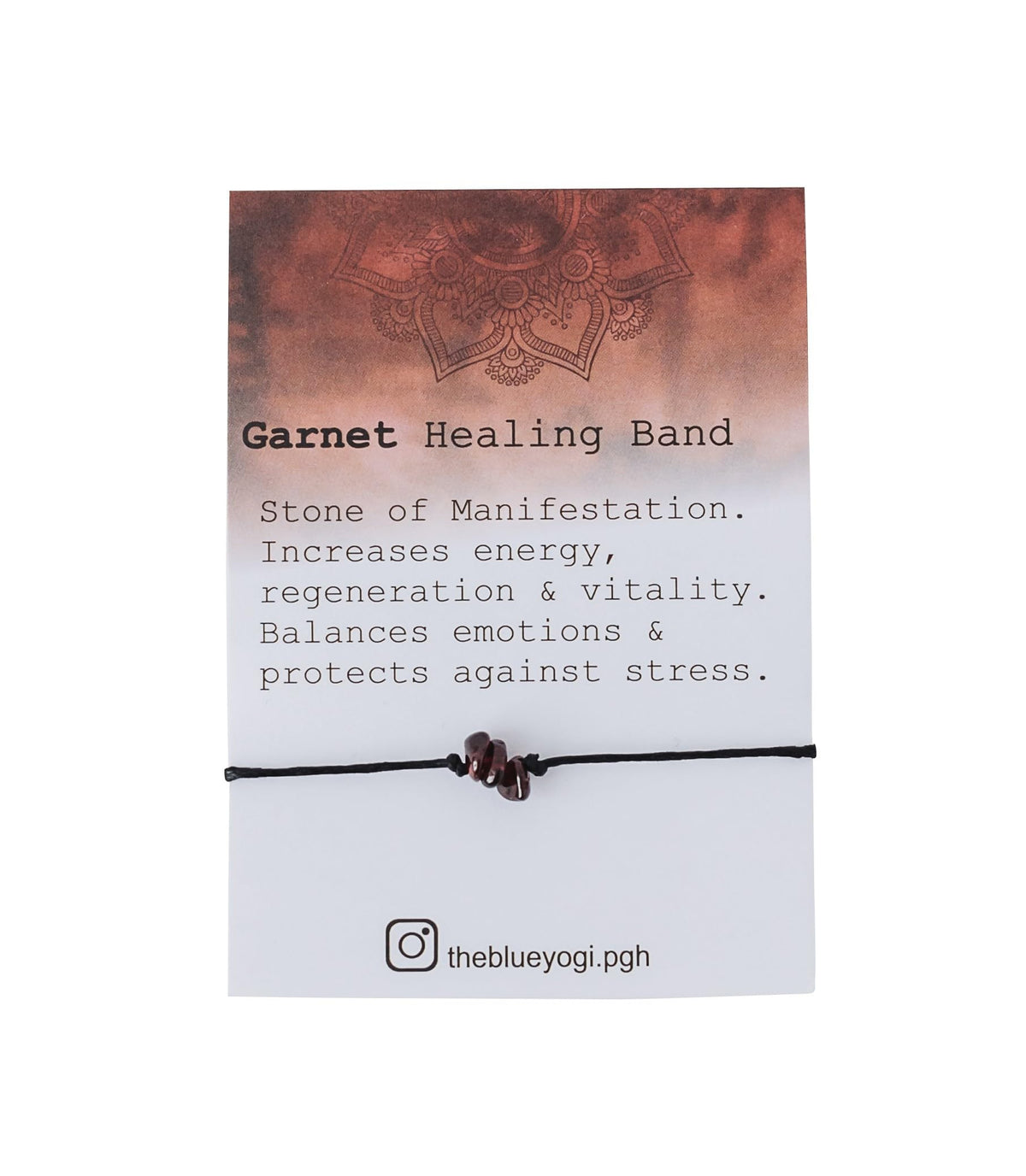 The Blue Yogi Healing band -2 in 1 protection Bracelet/Anklet with an affirmation- Tie Closure (Garnet)
