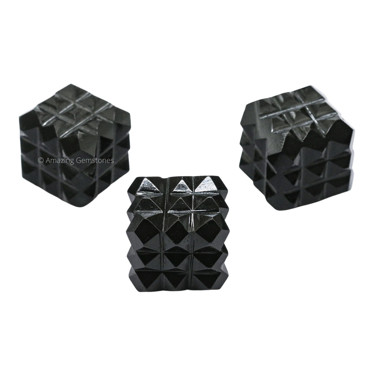 Amazing Gemstone Black Agate Crystal Cube with 54 Pyramid - 1" Mini Lemurian Pyramid Cube Figurine of Natural Stone Pyramid for Meditation, Reiki, Chakra Balancing Vastu Pooja and Crystal Grids