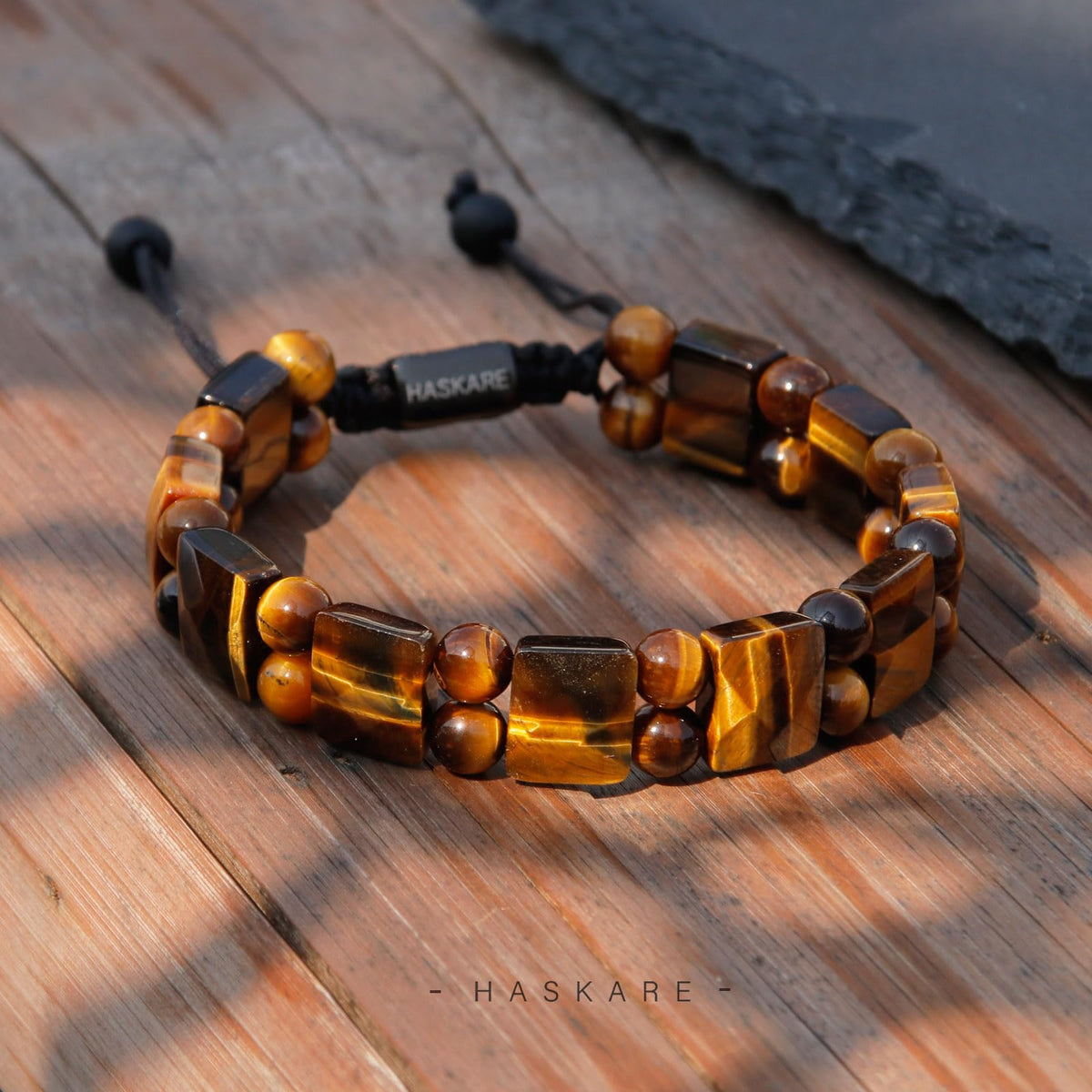 Tiger Eye Bracelet for Men, HASKARE Natural Men Beads Bracelet Energy Healing Stone Protection Crystals for Anxiety, Genuine Crystal Mens Beaded Bracelet Drawstring Unique Jewelry Gift for Mens Balance
