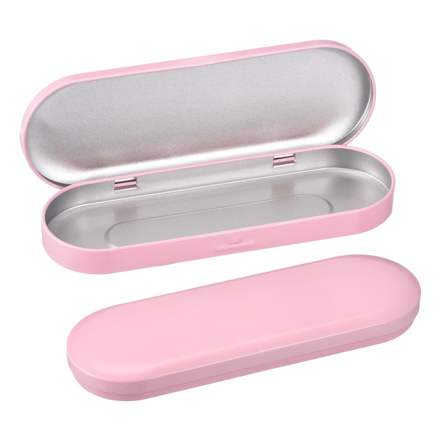 uxcell 4 Pcs Metal Tin Box Container, 6.9x2.4x0.7 Inch Oval Empty Hinged Lid Box Mini Portable Storage Containers for Candy Drawing Pin Crafts, Pink
