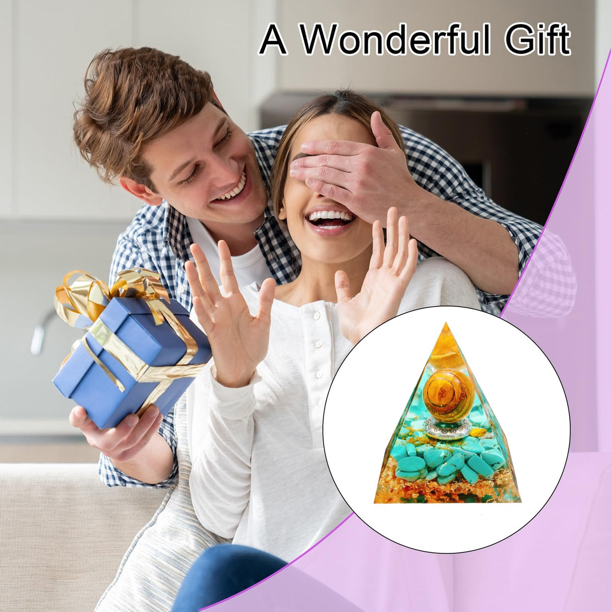 Saefheled Orgone Pyramid Energy Generator,Natural Tiger's Eye&Turquoise Orgonite Crystal Healing Pyramids for Reduce Stress Chakra Reiki Healing Meditation Attracts Lucky and Success,Wealth&Health