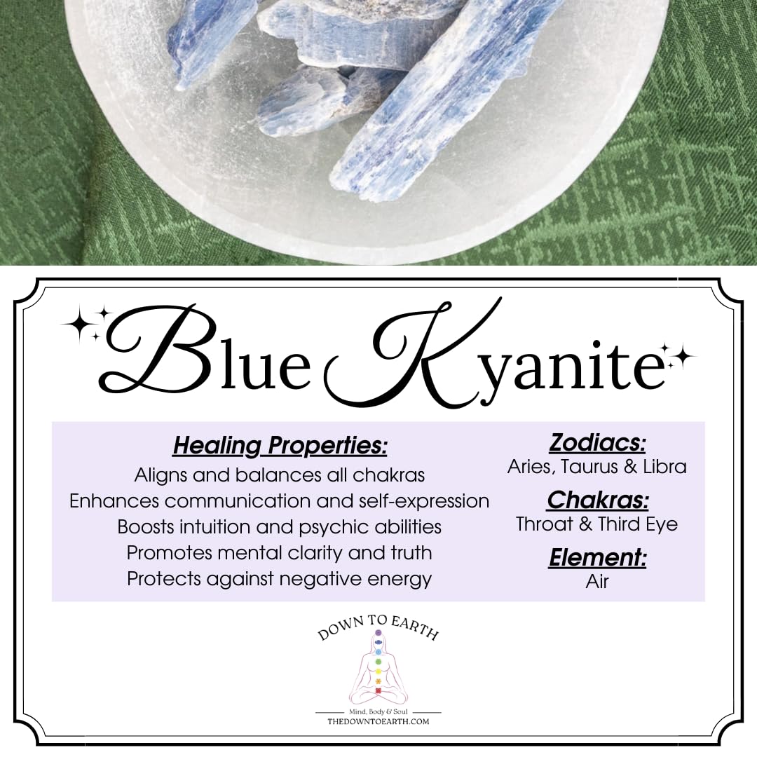 Down To Earth Blue Kyanite Natural Gemstone Bracelets, Chakra Crystal Healing Chip Stretch Bracelets, Stretch Bracelets for Women (Blue Kyanite)