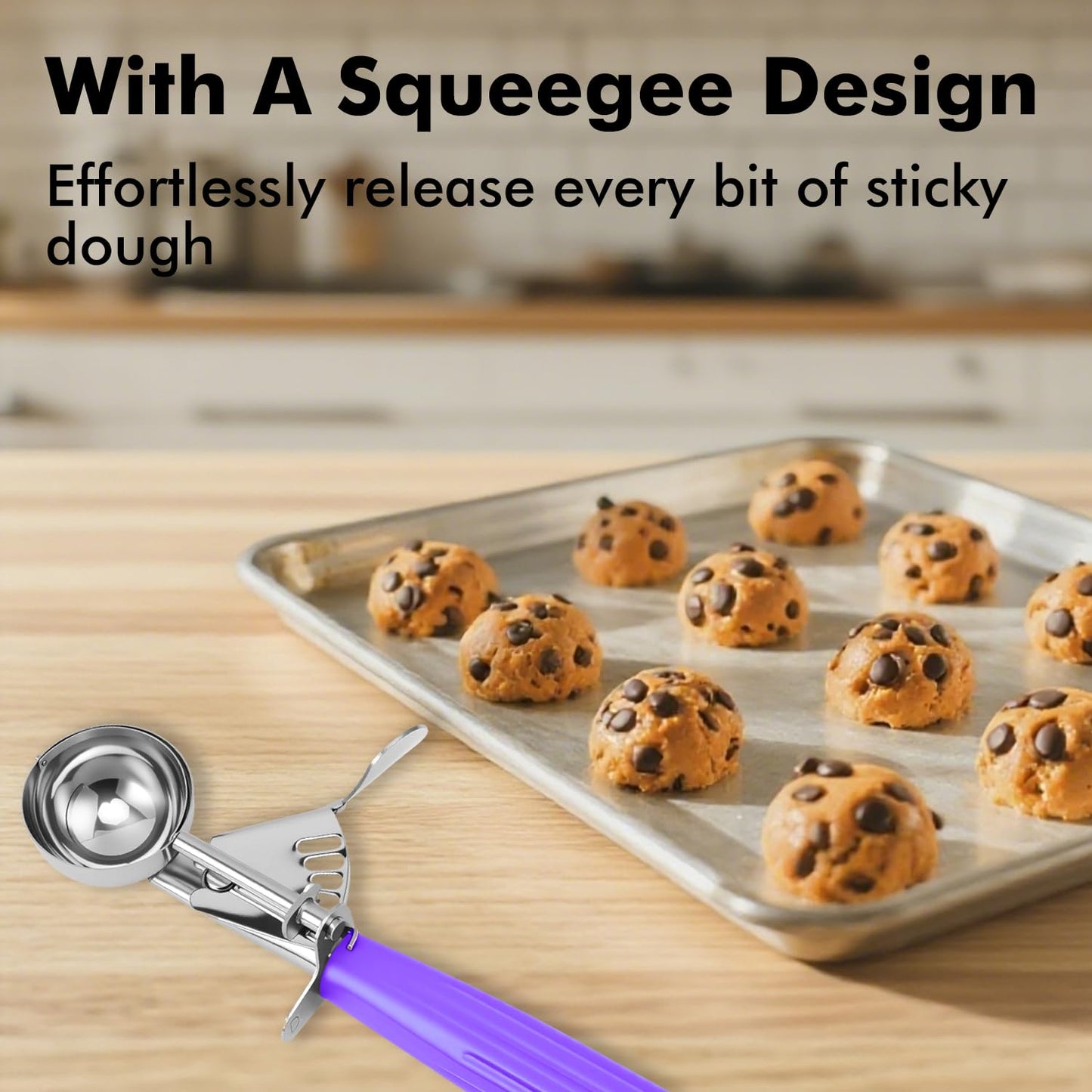 JUNADAEL J Ice Cream Scoop, Cookie Scoop Set, Incluede 1.2 OZ/ 2 OZ/ 4 OZ Scoop, Portion Control For Cookie Dough, Ice Cream, Cupcake, Muffin, Mashed Potatoes, Side Dish, Pancake