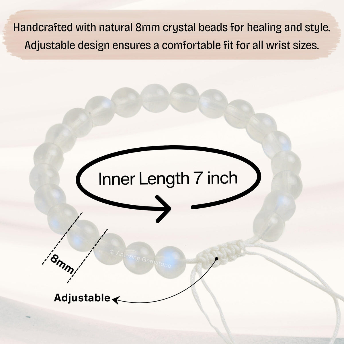 Amazing Gemstone Premium Rainbow Moonstone Bracelet for Women Men's Gifts - Protection Healing Crystal Bracelet - 8mm Gemstone Beaded Adjustable Bracelet Pulseras Para Hombres Mujer Stocking Stuffers