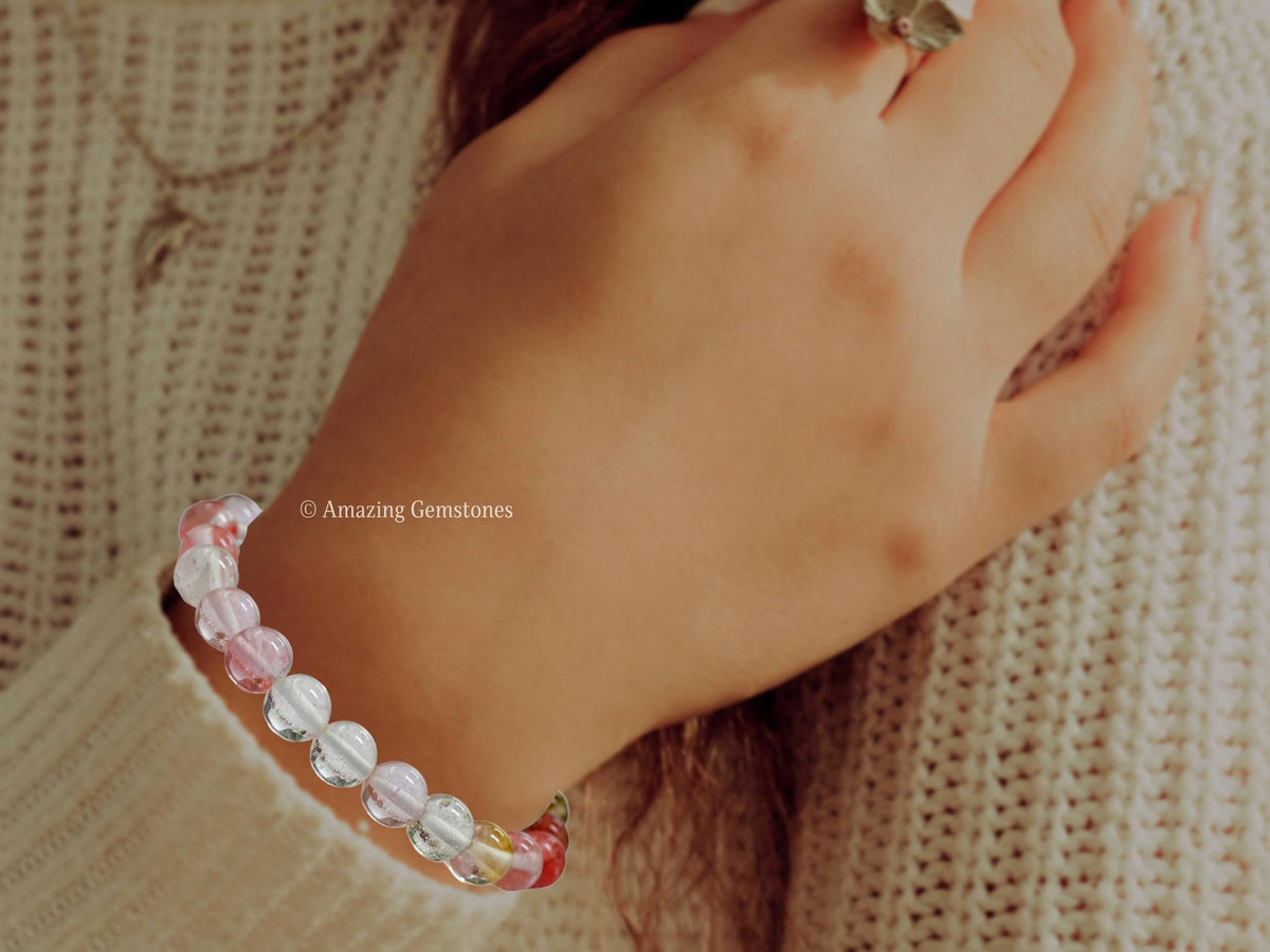 Amazing Gemstone Crystal Bracelet for Women Men's Gifts - Protection Healing Crystal Bracelet - 8mm Gemstone Beaded Stretchable Bracelet Pulseras Para Hombres Mujer Stocking Stuffers Mothers Day Gift (Multi Cherry Quartz)