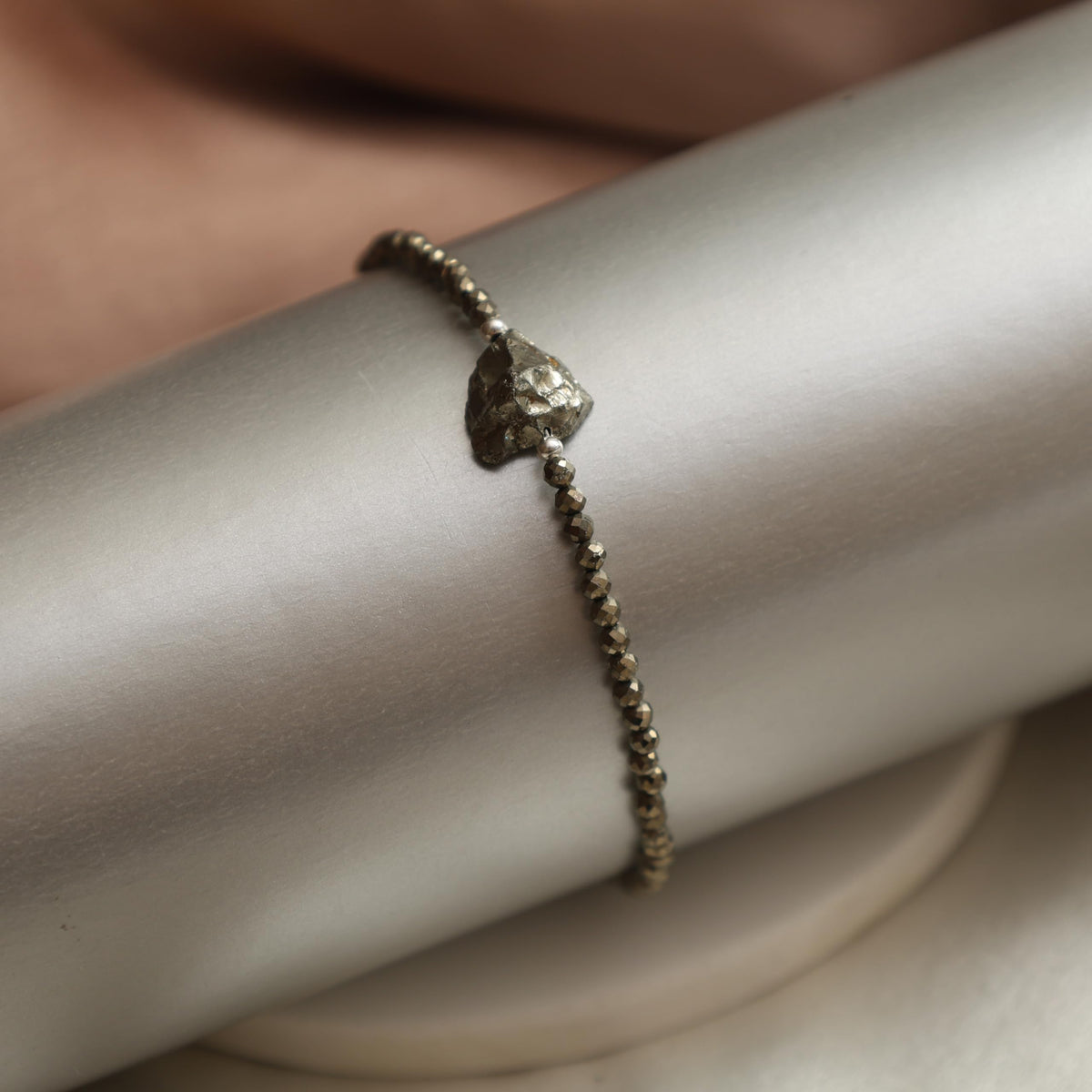 Gempires Natural Pyrite Beaded Bracelet with Raw Pyrite Stone Jewelry Birthstone Gemstone Gifts For Women Silver Plated 8 Inch Handmade Everyday Wear Jewelry Gifts For Her
